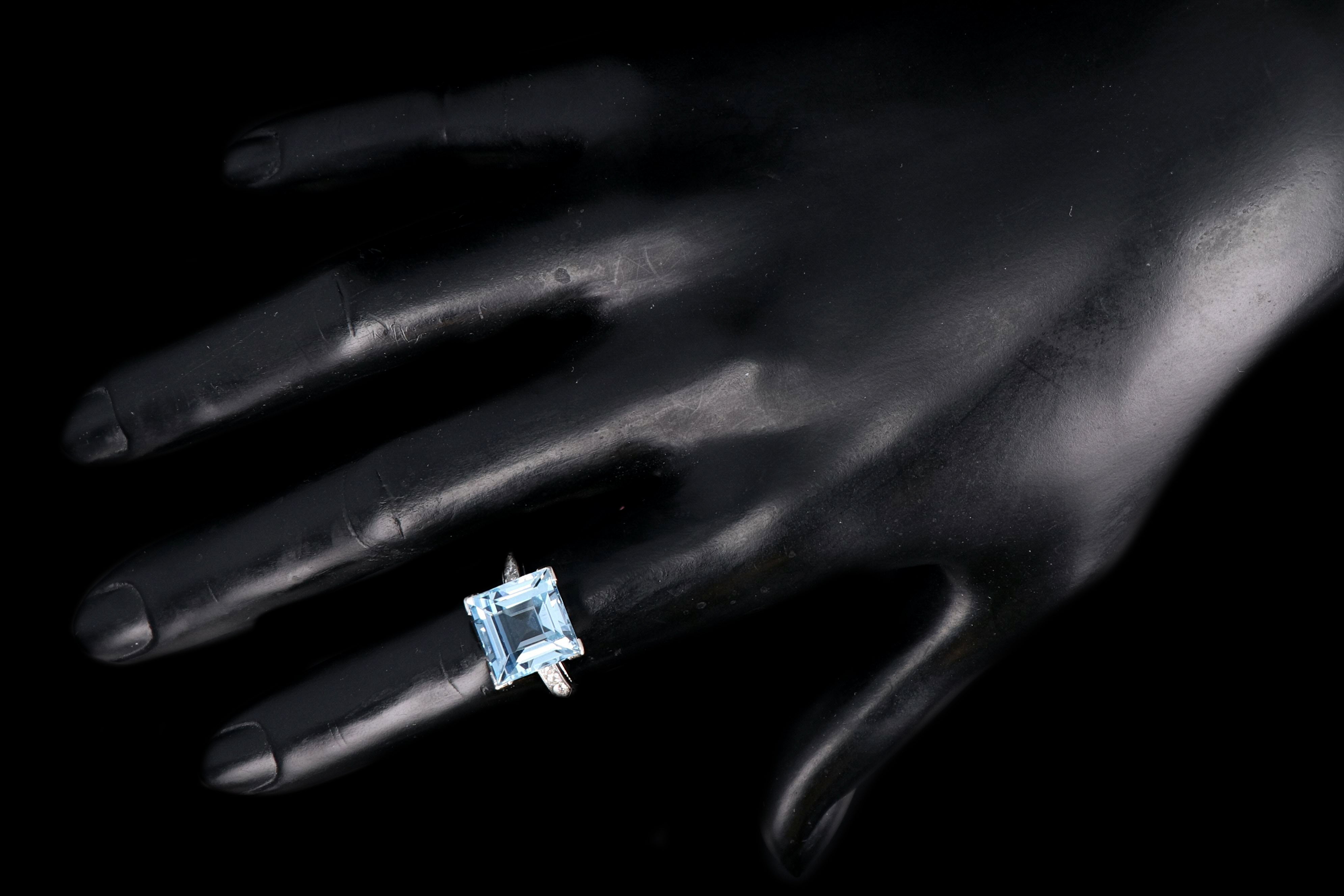 Retro Platinum 5 Carat Aquamarine and Diamond Ring - Queen May