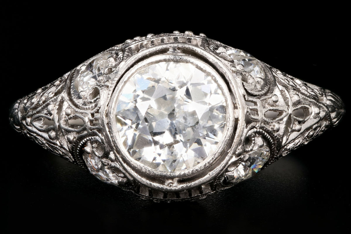 Art Deco Platinum .97 Carat Old European Cut Diamond Engagement Ring ...