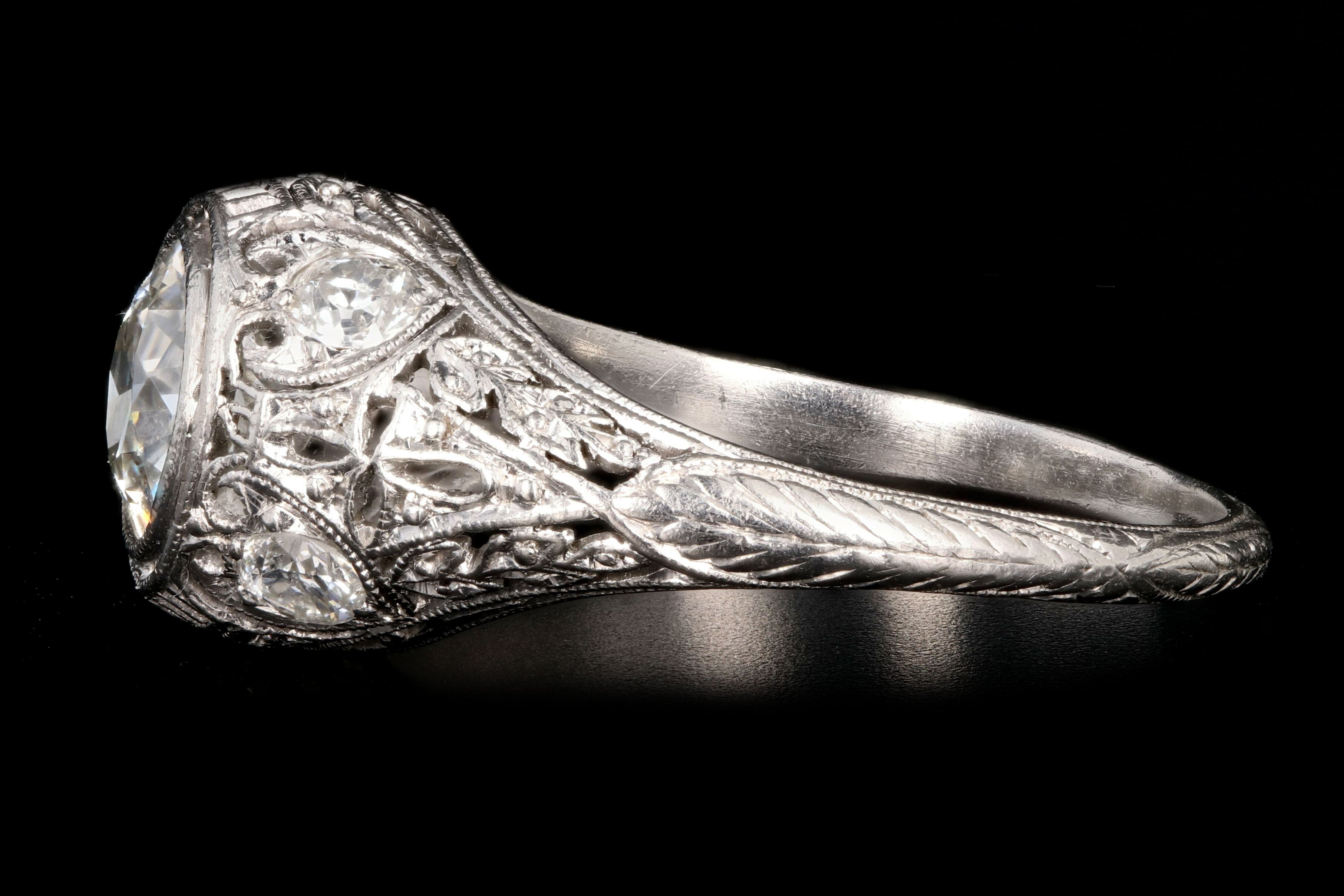 Art Deco Platinum .97 Carat Old European Cut Diamond Engagement Ring - Queen May