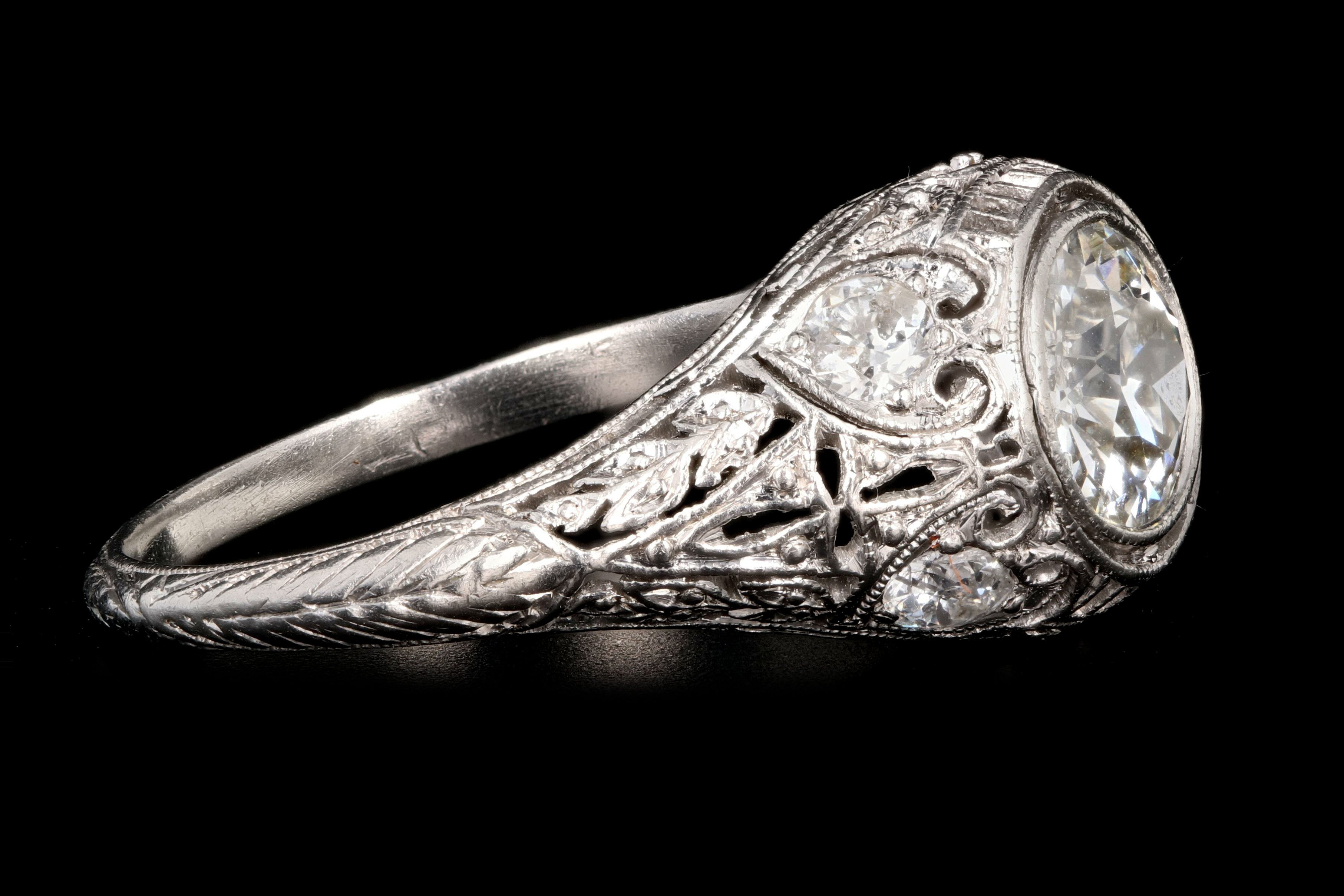 Art Deco Platinum .97 Carat Old European Cut Diamond Engagement Ring - Queen May