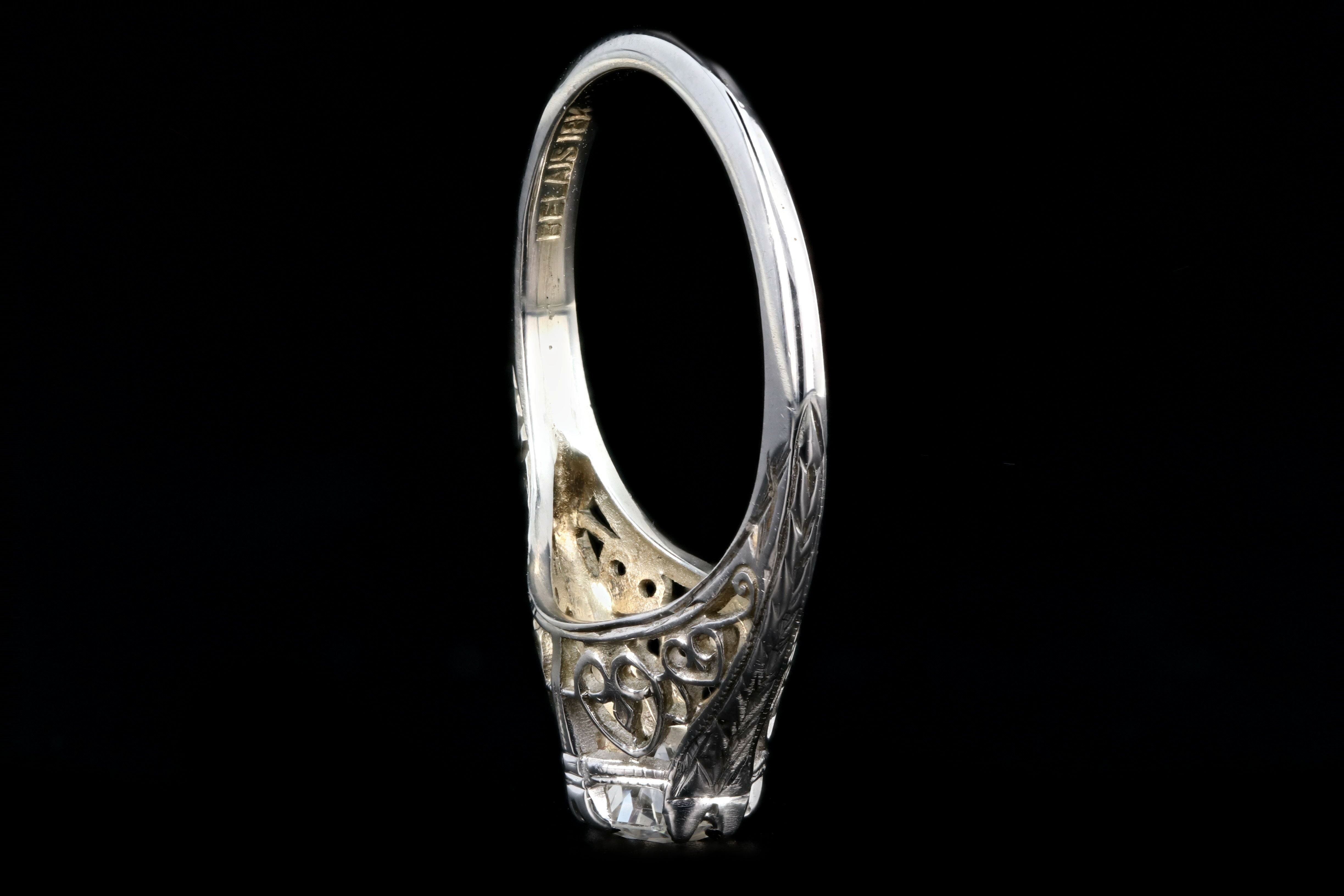 Art Deco Belias 18K White Gold Diamond Filigree Engagement Ring - Queen May