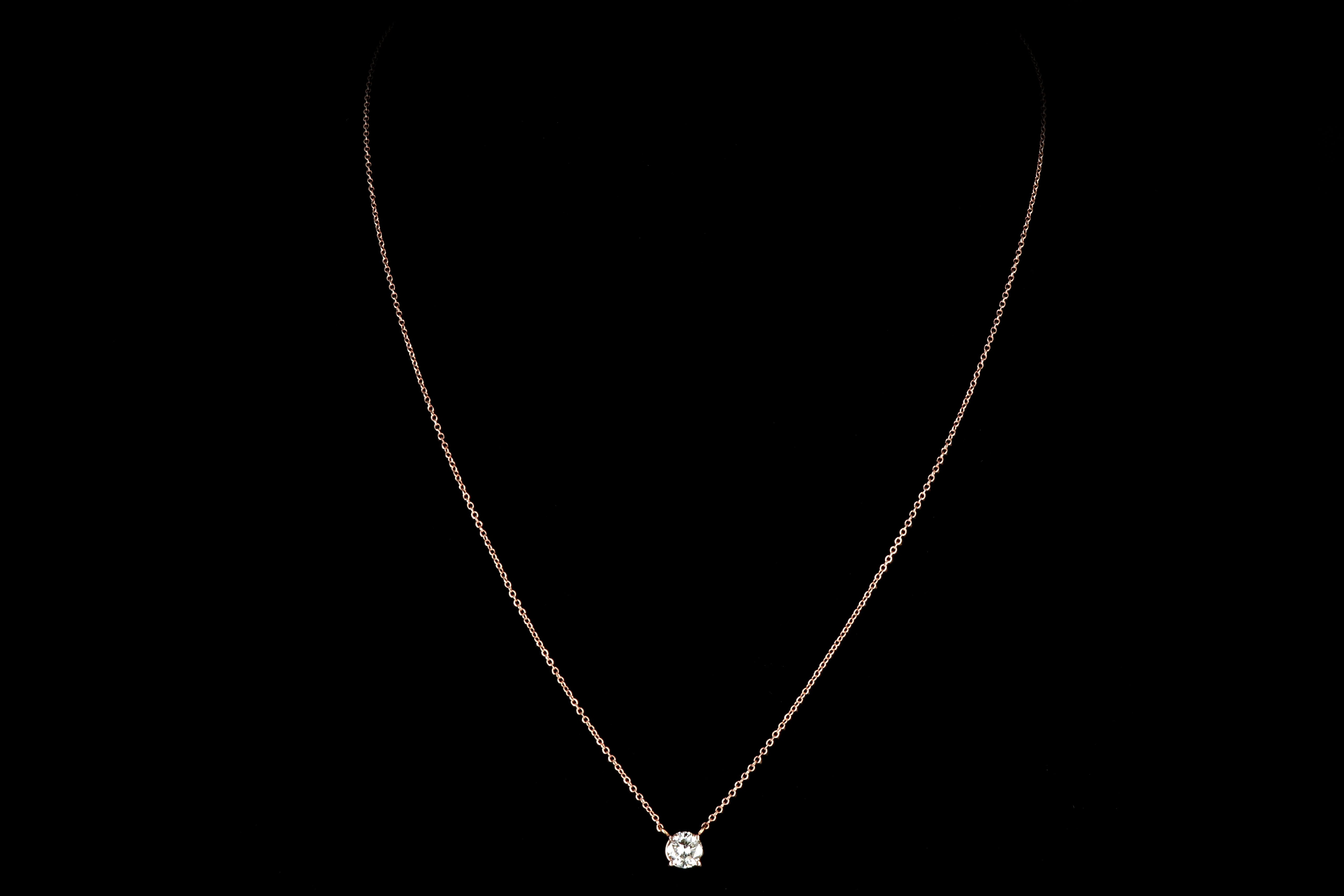 New 14K Rose Gold .72 Carat Round Brilliant Cut Necklace GIA Certified - Queen May