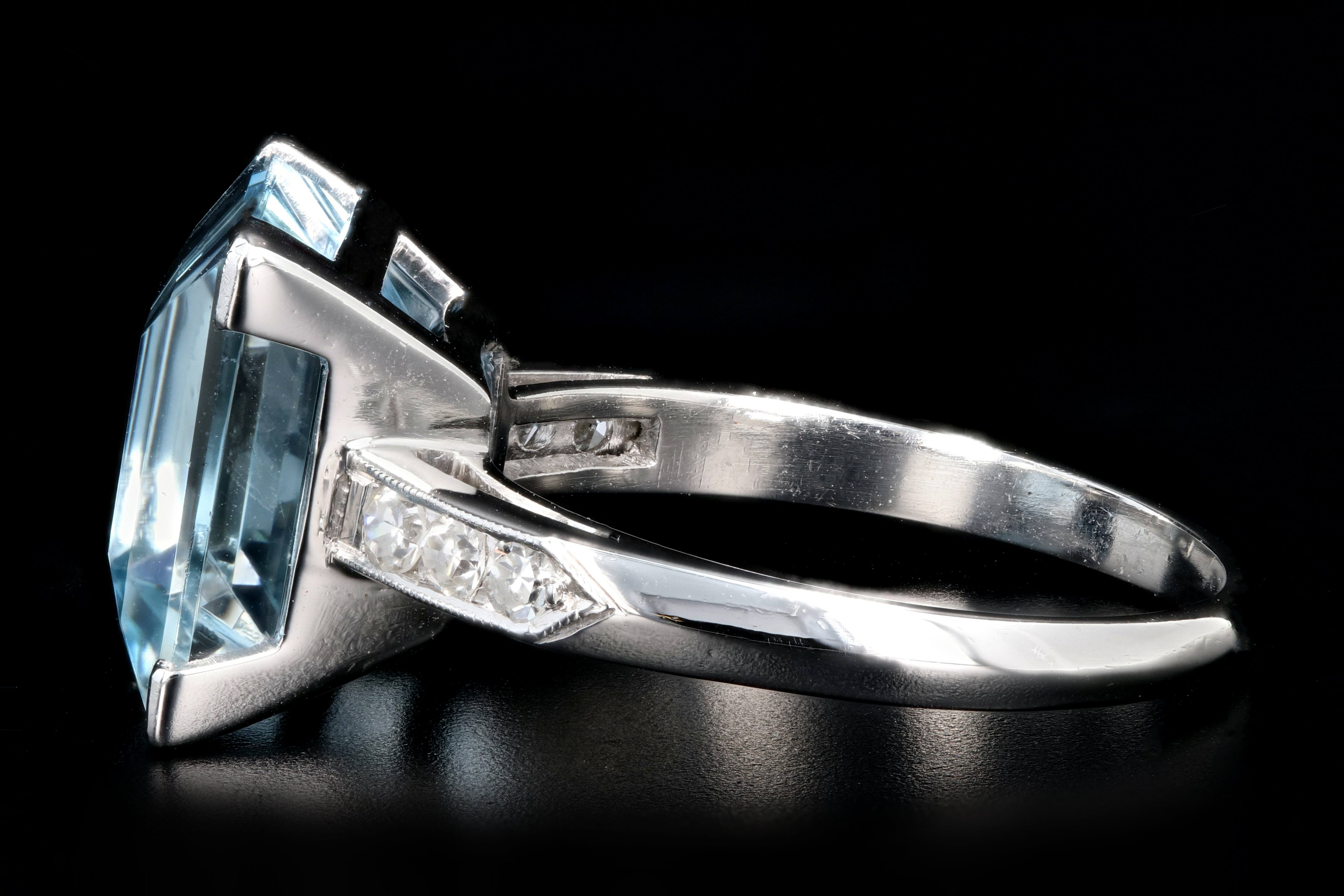 Retro Platinum 5 Carat Aquamarine and Diamond Ring - Queen May