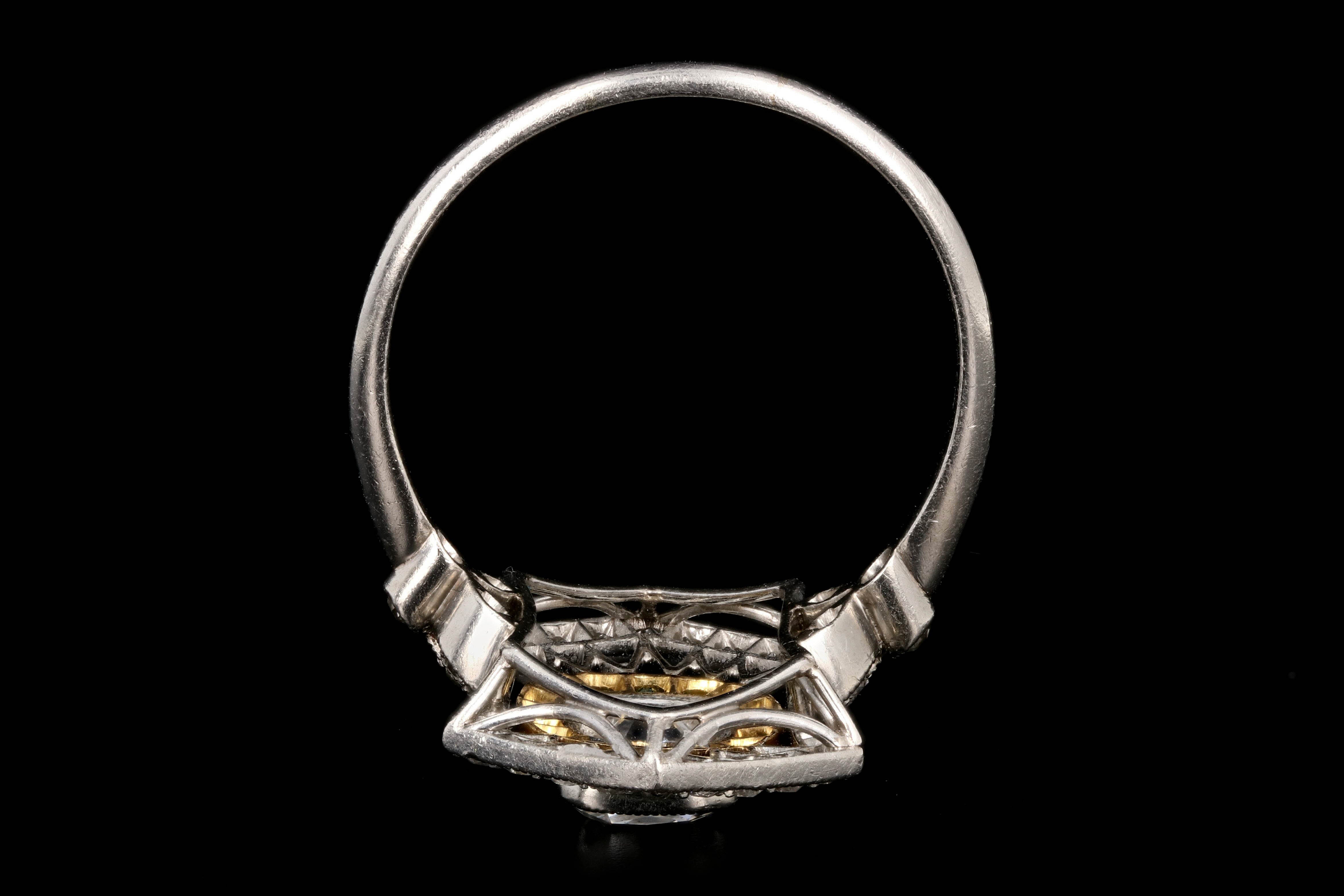 Art Deco Platinum 1.28 Carat Old Mine Cut Emerald & Diamond Ring - Queen May