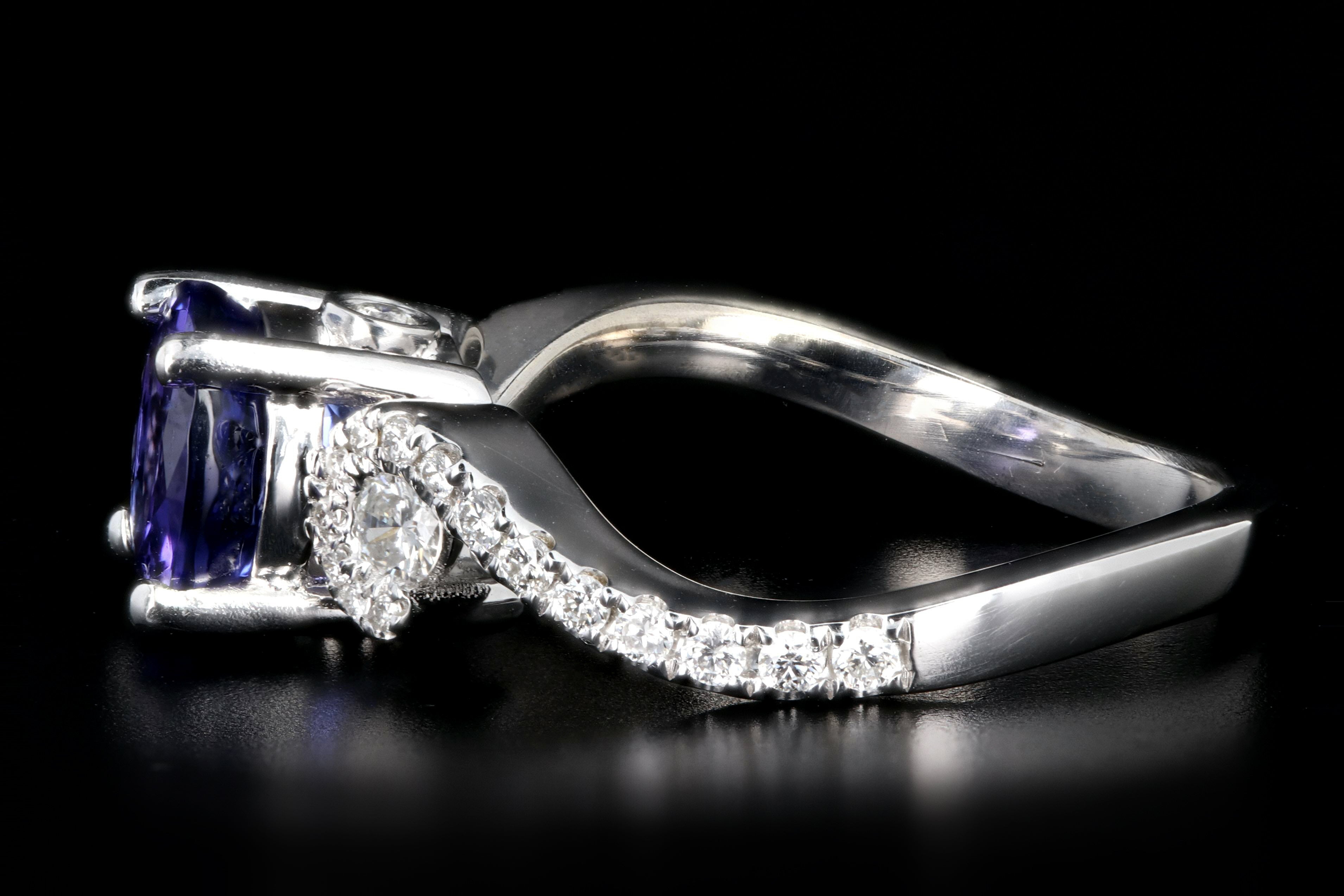 Modern 14K White Gold 1.63CT Tanzanite and Diamond Ring - Queen May