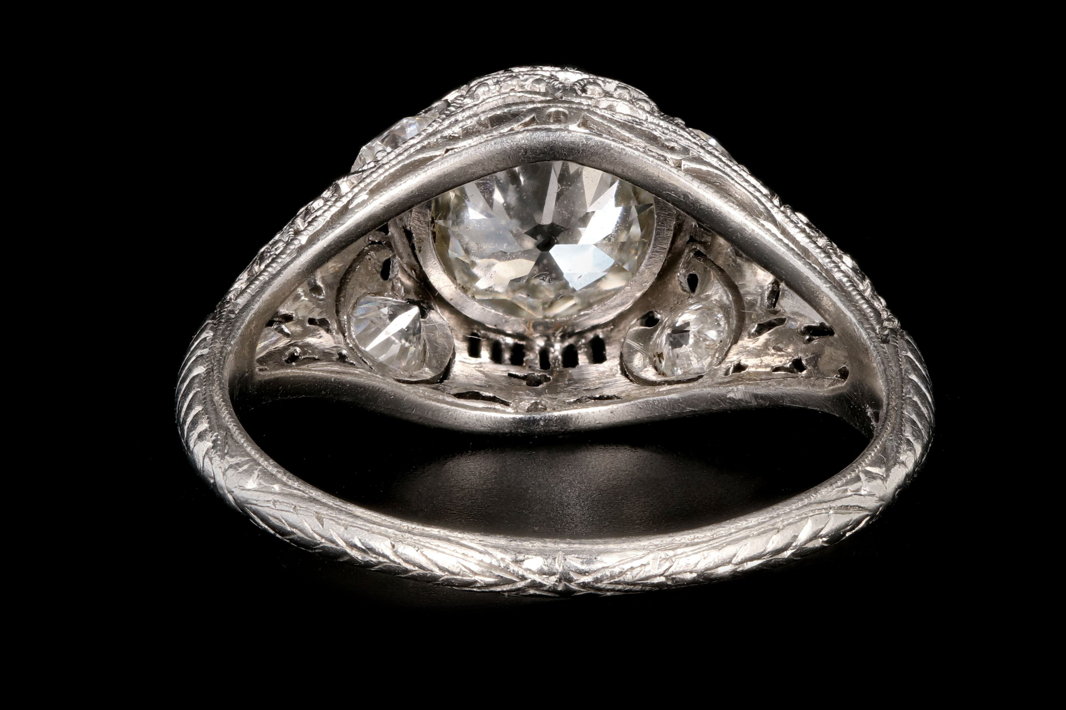 Art Deco Platinum .97 Carat Old European Cut Diamond Engagement Ring - Queen May