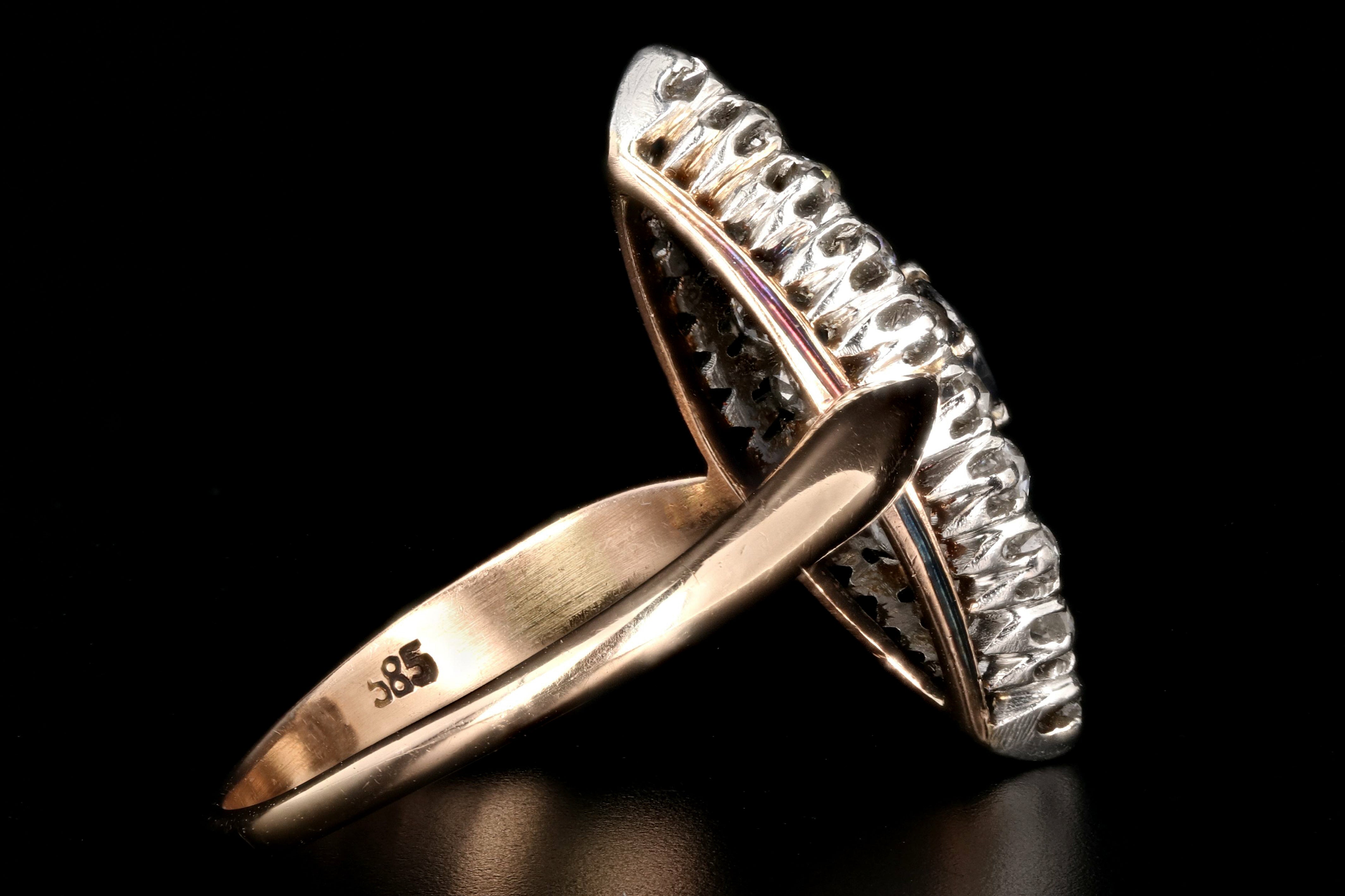 Edwardian 14K Rose Gold and Platinum Sapphire and Diamond Navette Ring - Queen May