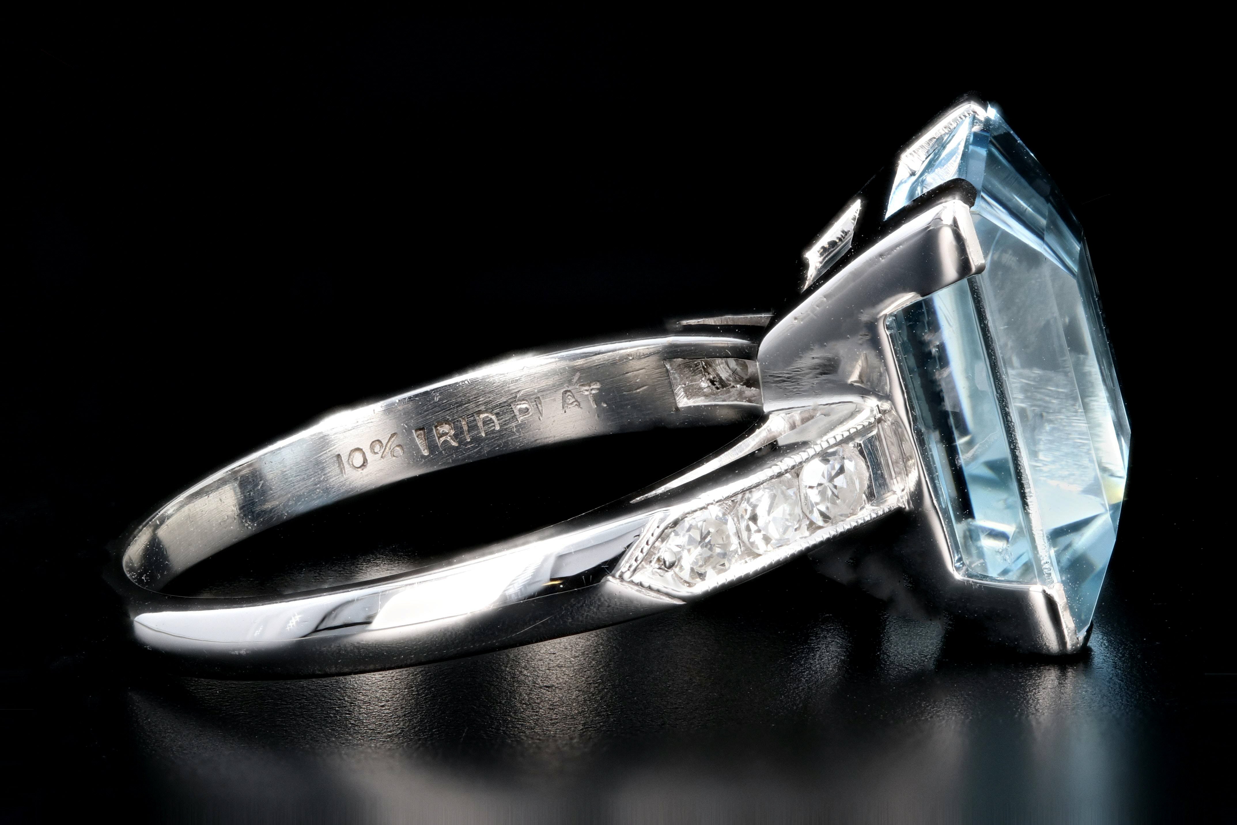 Retro Platinum 5 Carat Aquamarine and Diamond Ring - Queen May