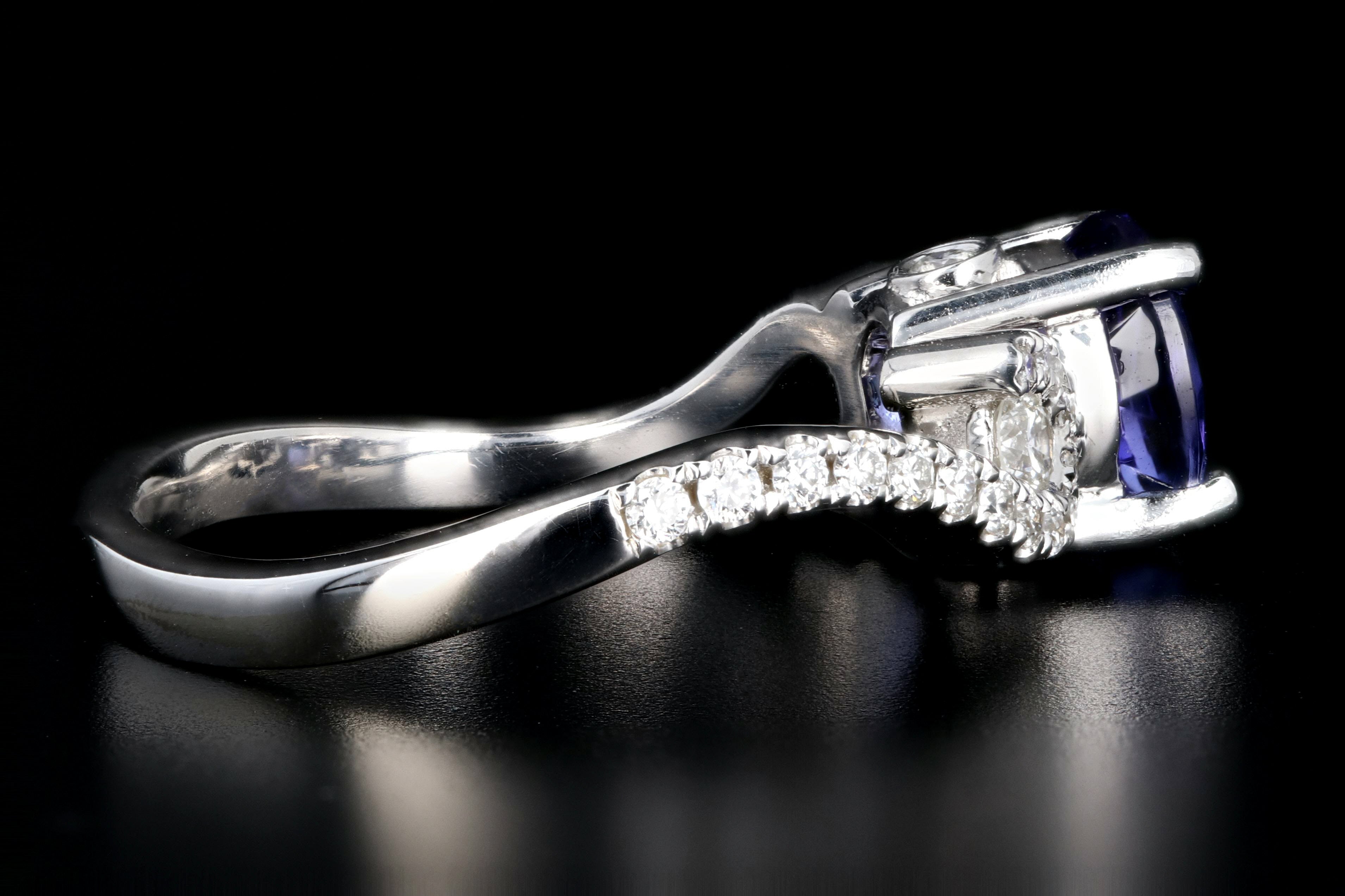Modern 14K White Gold 1.63CT Tanzanite and Diamond Ring - Queen May