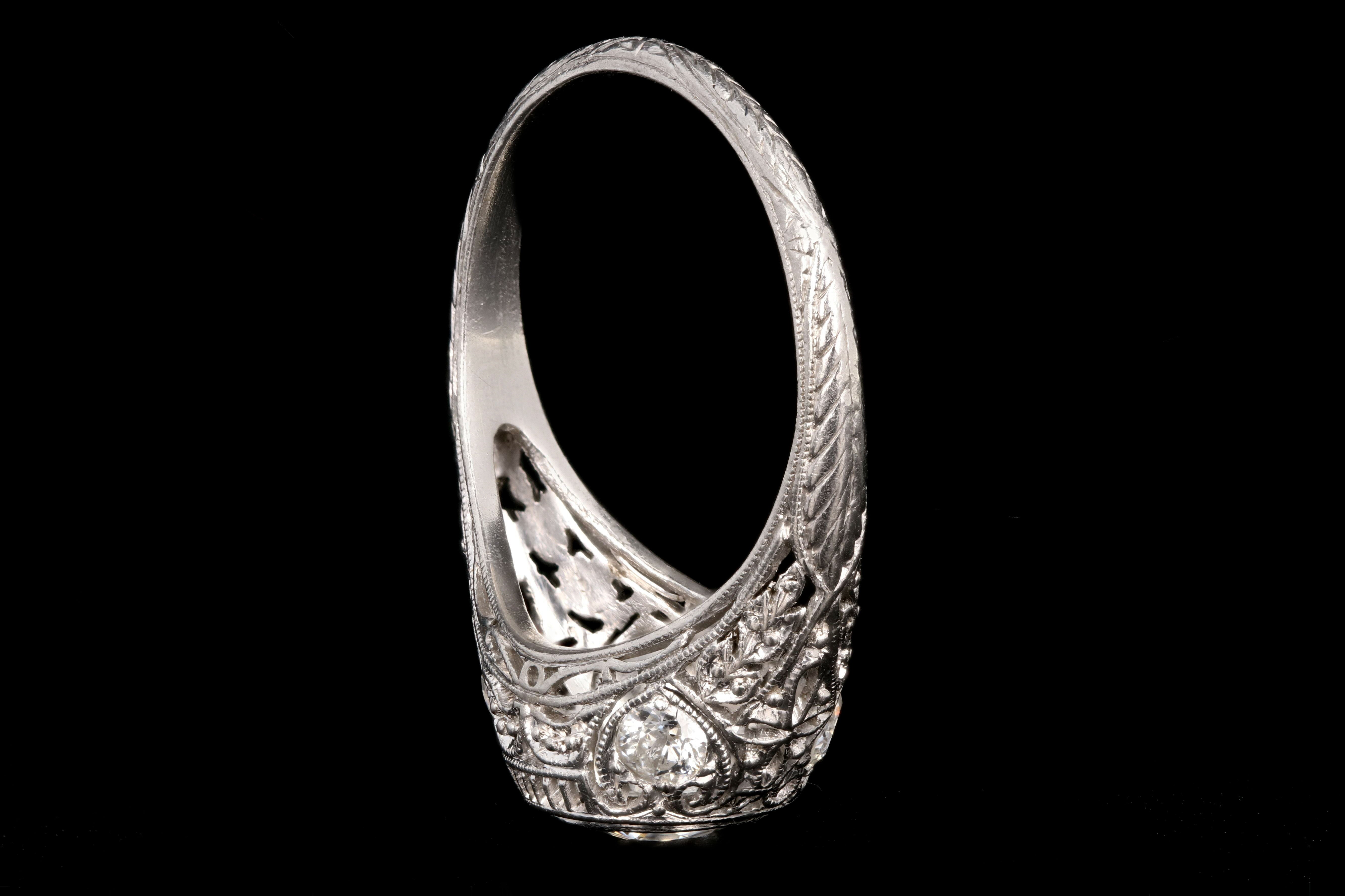 Art Deco Platinum .97 Carat Old European Cut Diamond Engagement Ring - Queen May