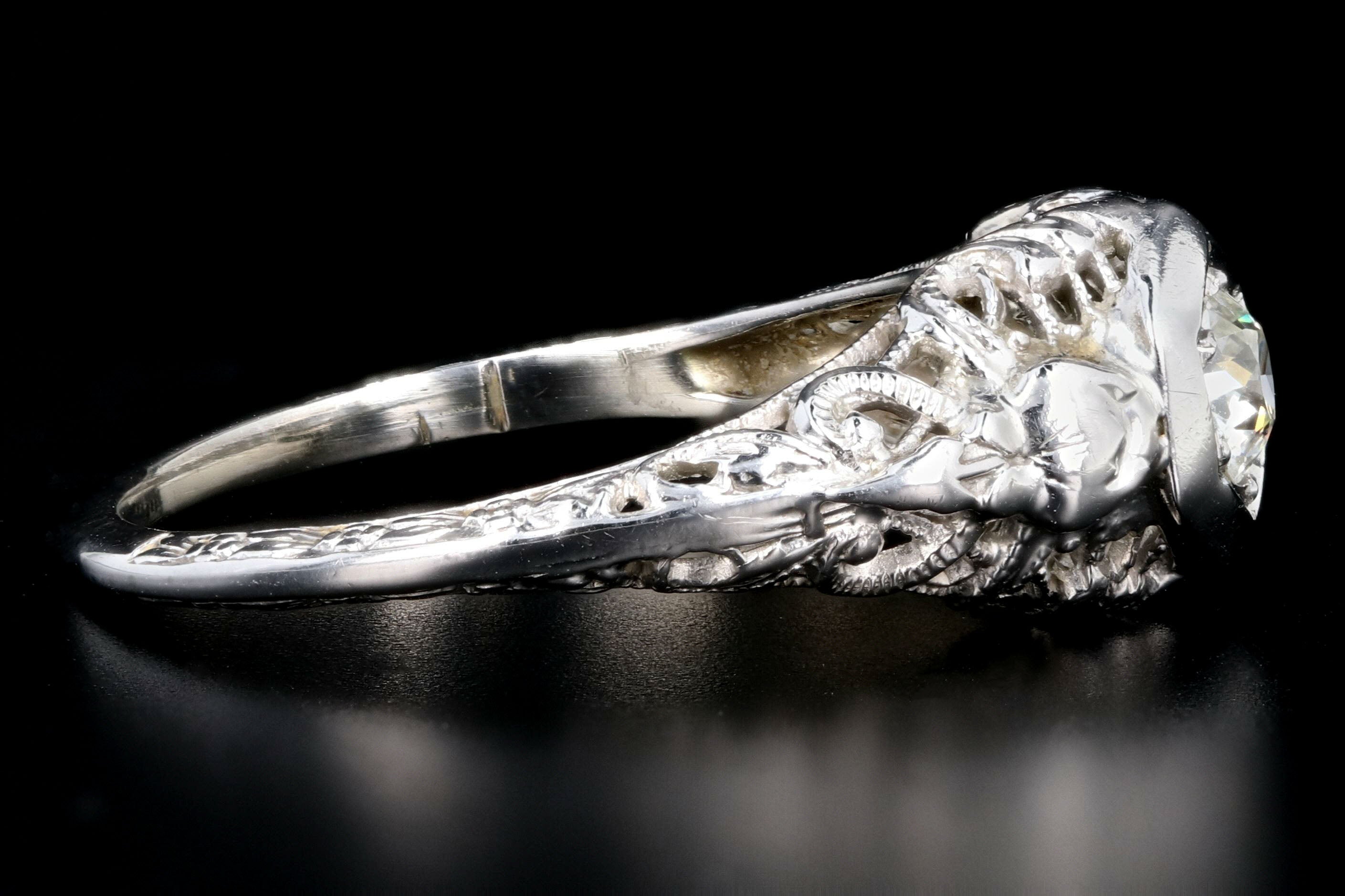 Art Deco 18K White Gold Diamond Filigree Ring - Queen May