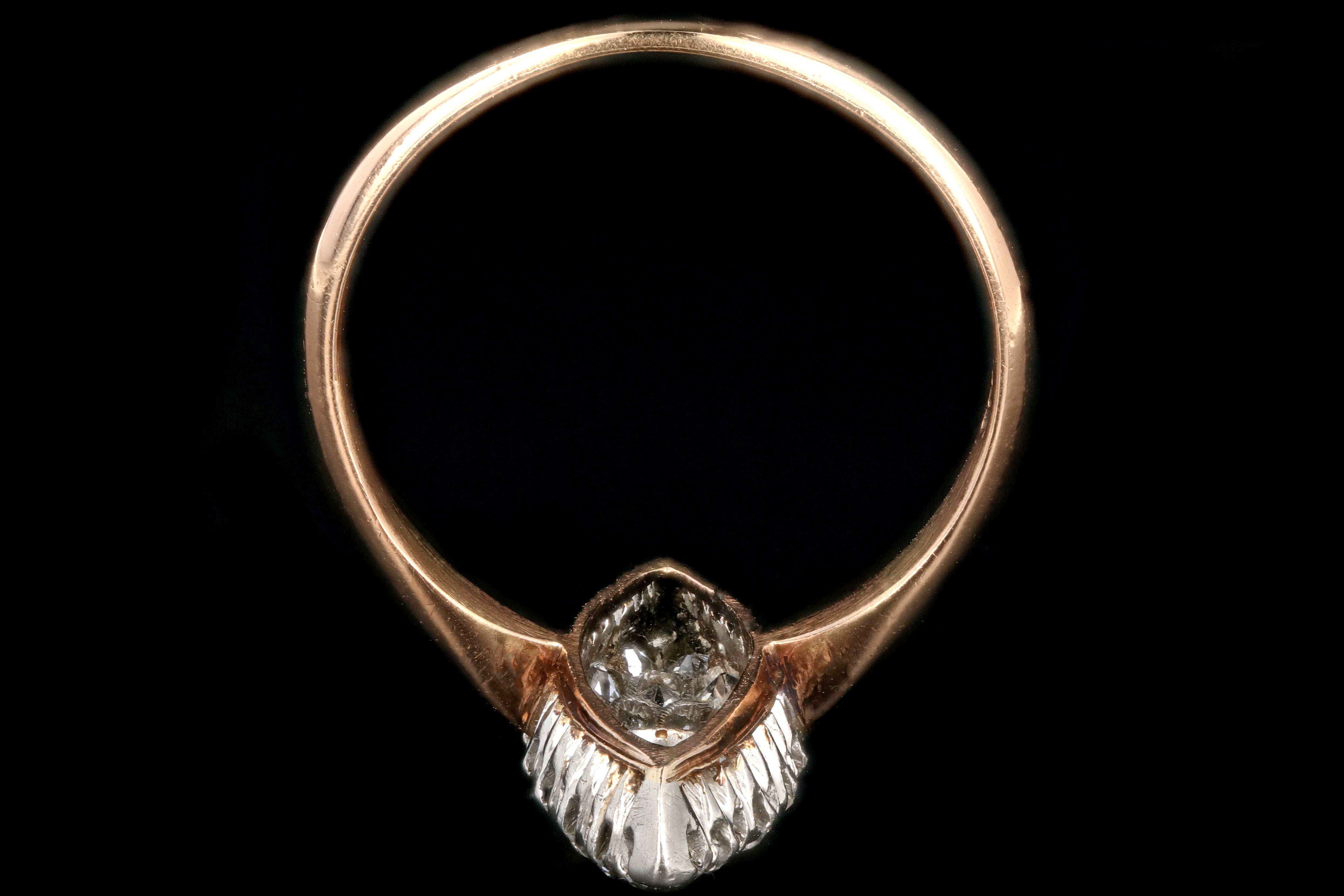 Edwardian 14K Rose Gold and Platinum Sapphire and Diamond Navette Ring - Queen May