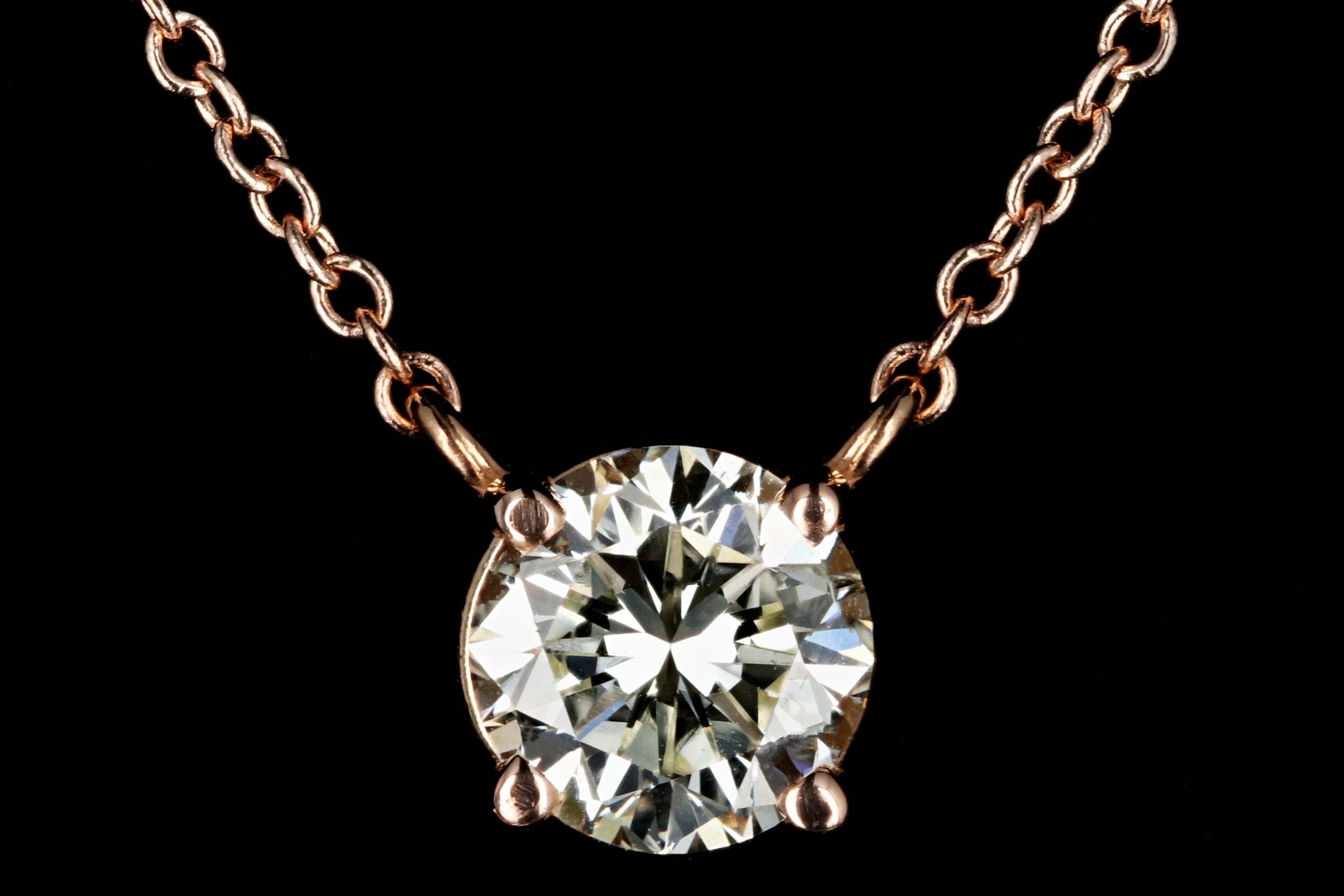 New 14K Rose Gold .72 Carat Round Brilliant Cut Necklace GIA Certified - Queen May