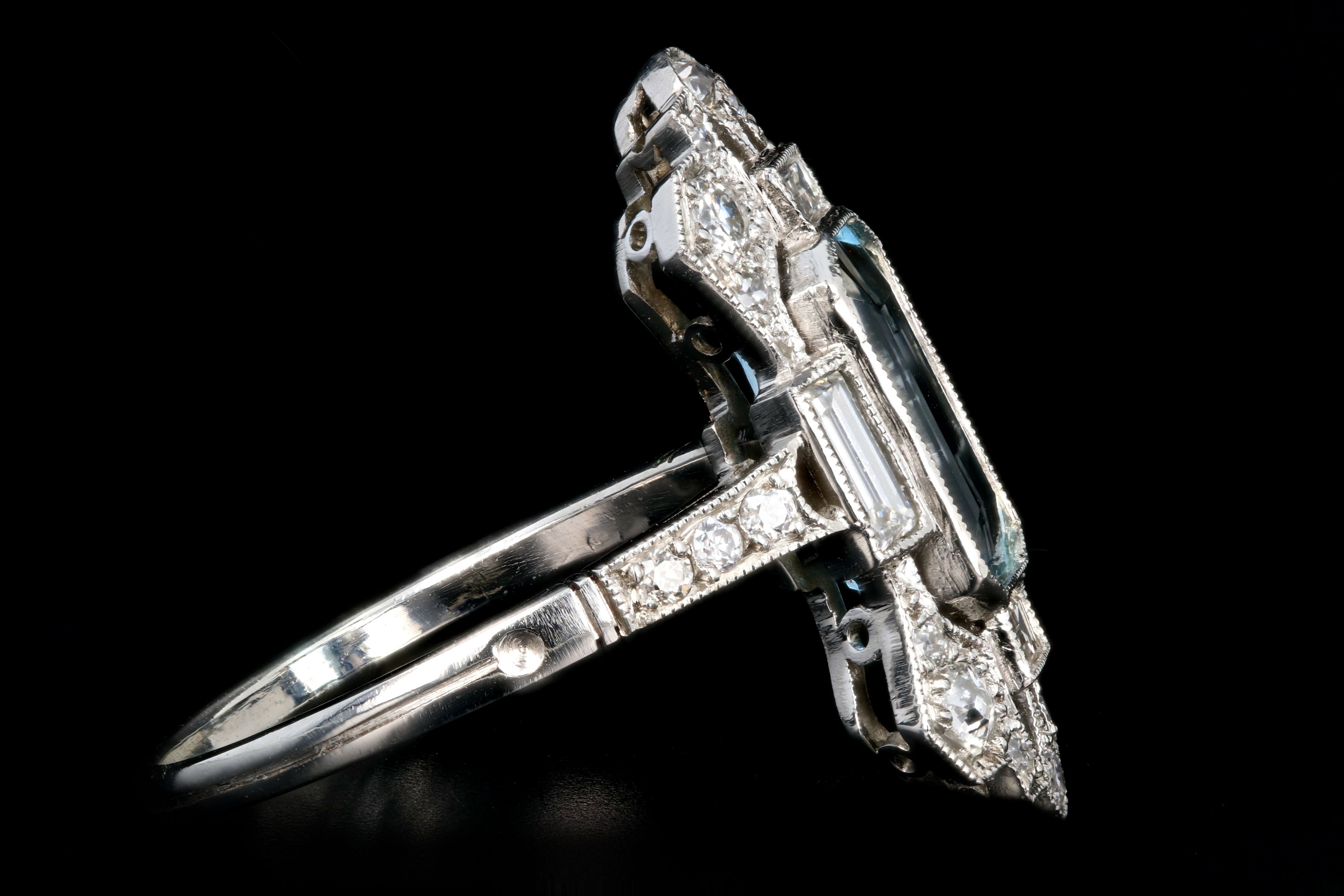 Art Deco Style Platinum 1.5 Carat Aquamarine Ring - Queen May