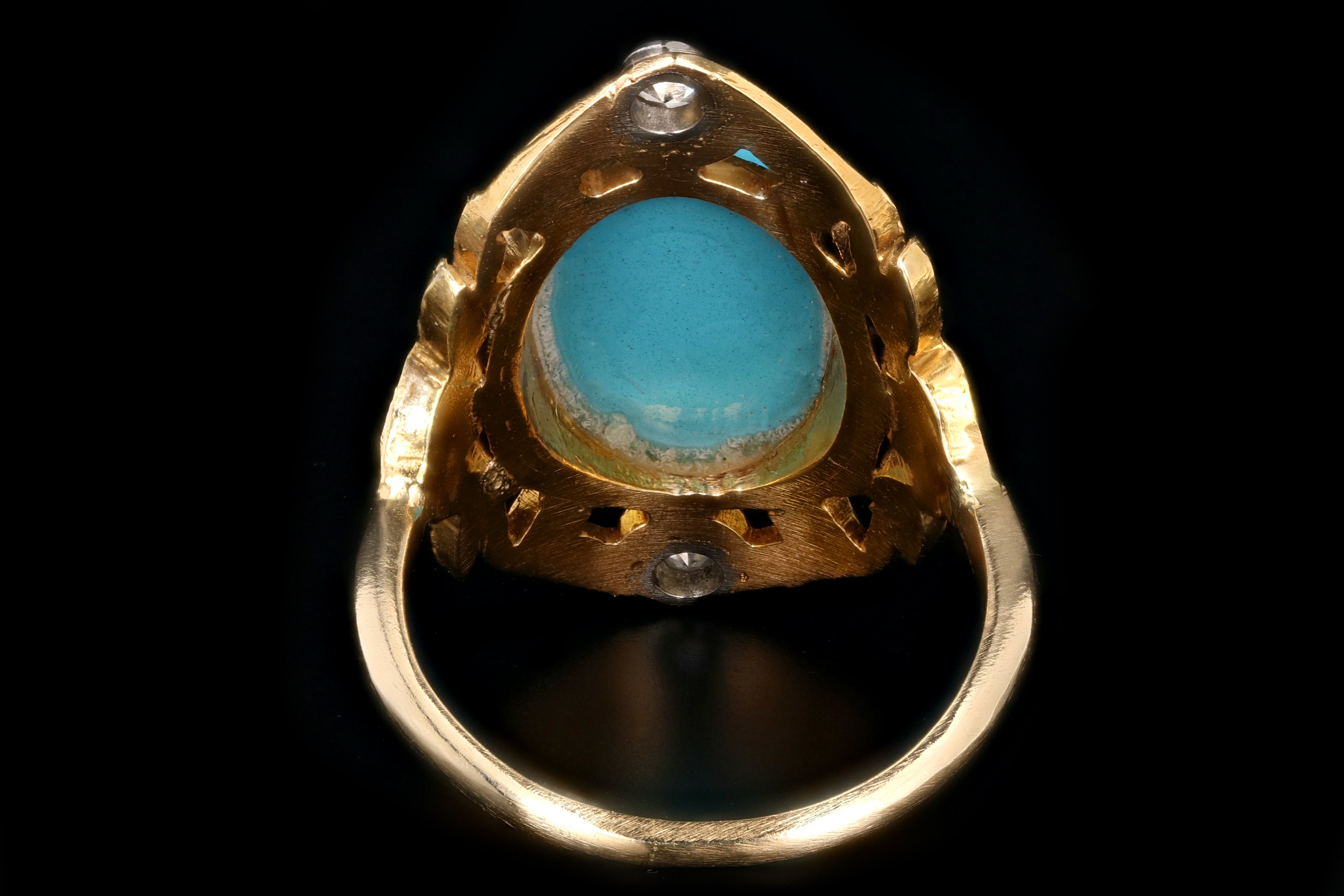 Vintage 14K Yellow Gold Turquoise and Single Cut Diamond Ring - Queen May