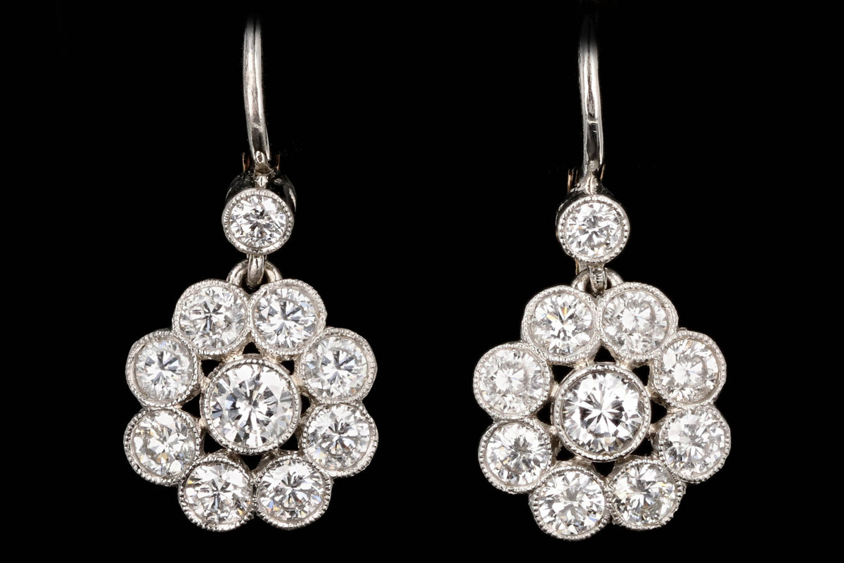 Edwardian Style Platinum and 18K Yellow Gold Diamond Cluster Earrings - Queen May