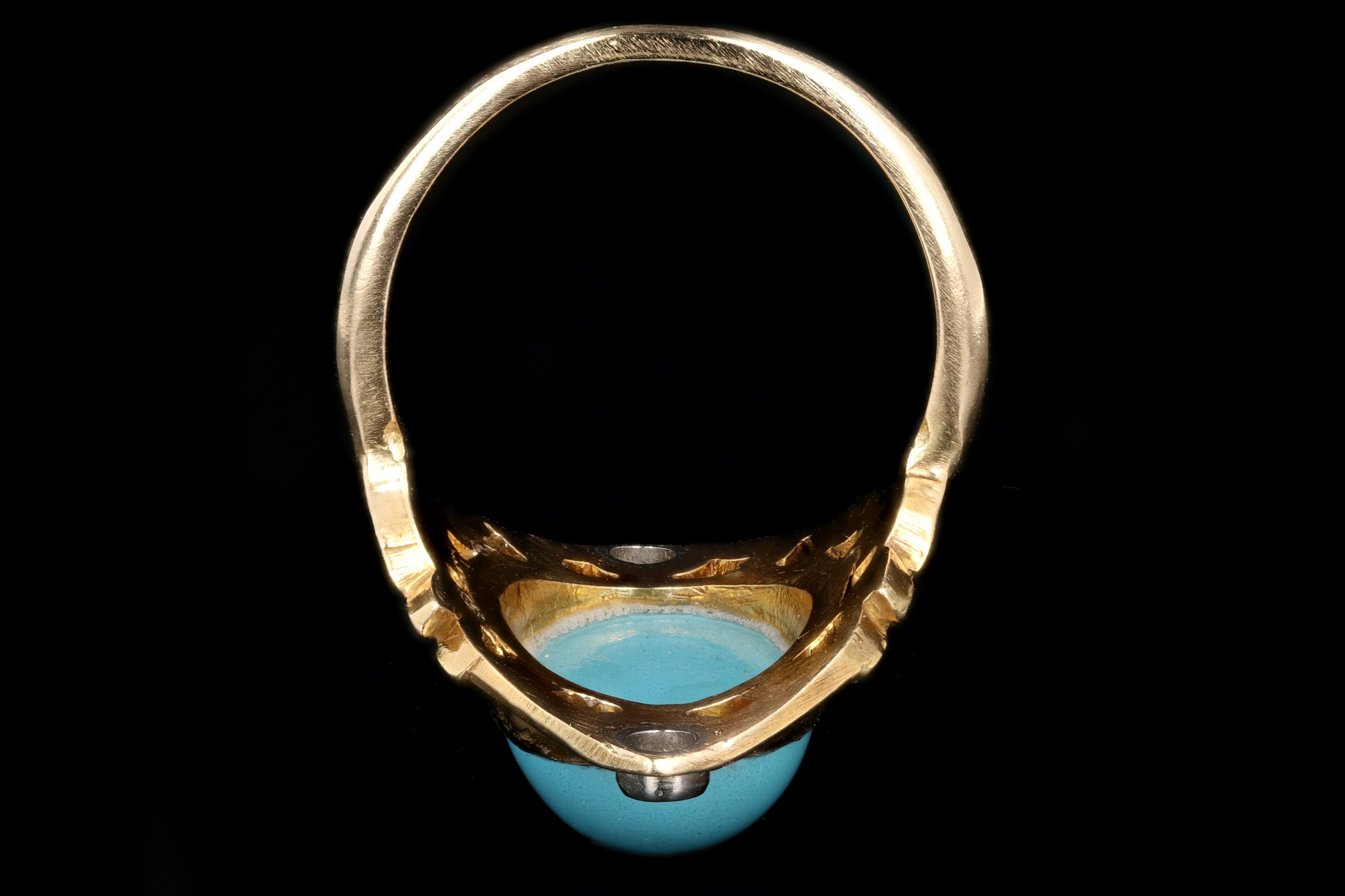 Vintage 14K Yellow Gold Turquoise and Single Cut Diamond Ring - Queen May