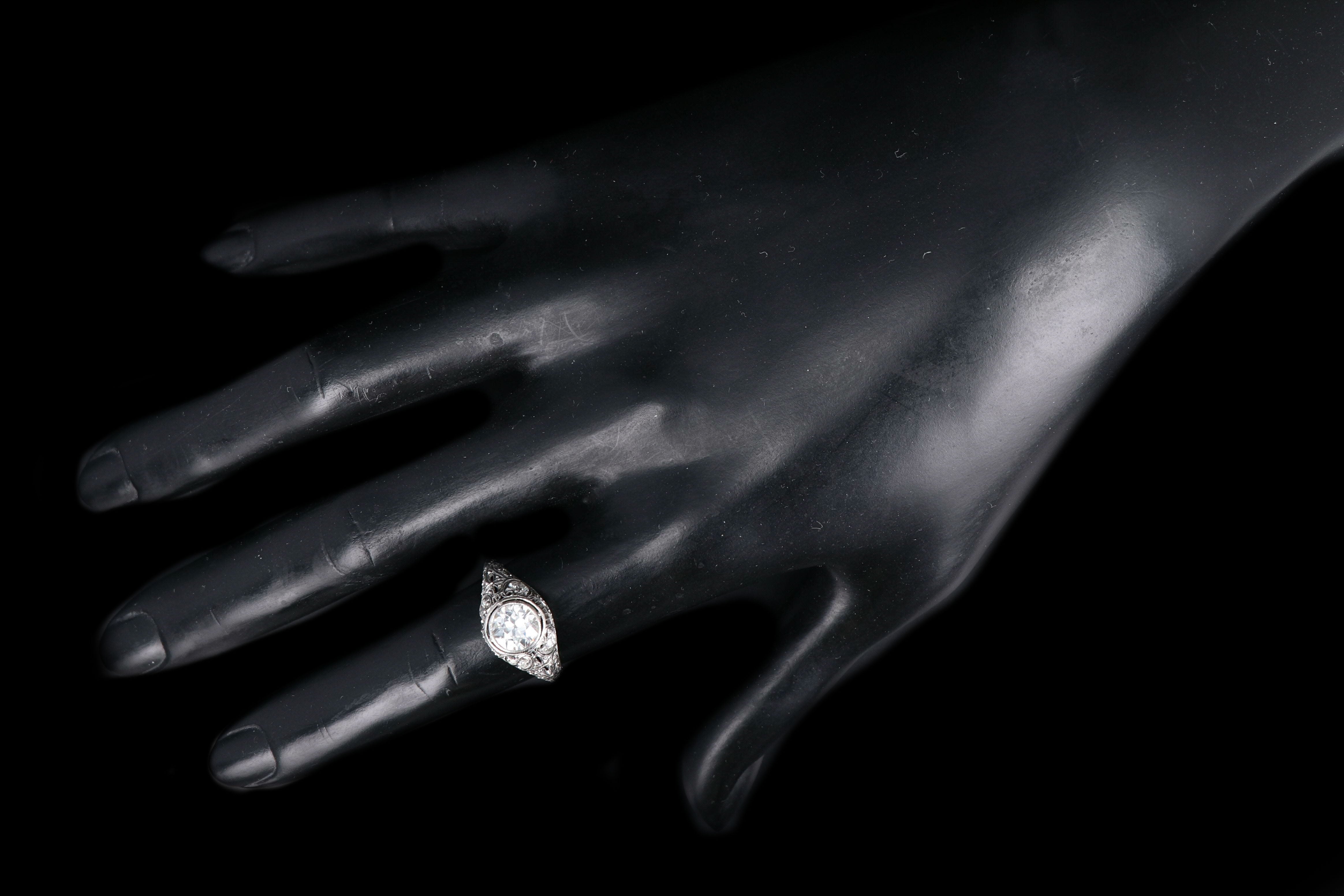 Art Deco Platinum .97 Carat Old European Cut Diamond Engagement Ring - Queen May