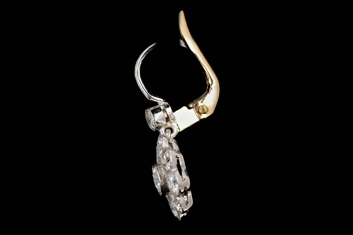 Edwardian Style Platinum and 18K Yellow Gold Diamond Cluster Earrings - Queen May