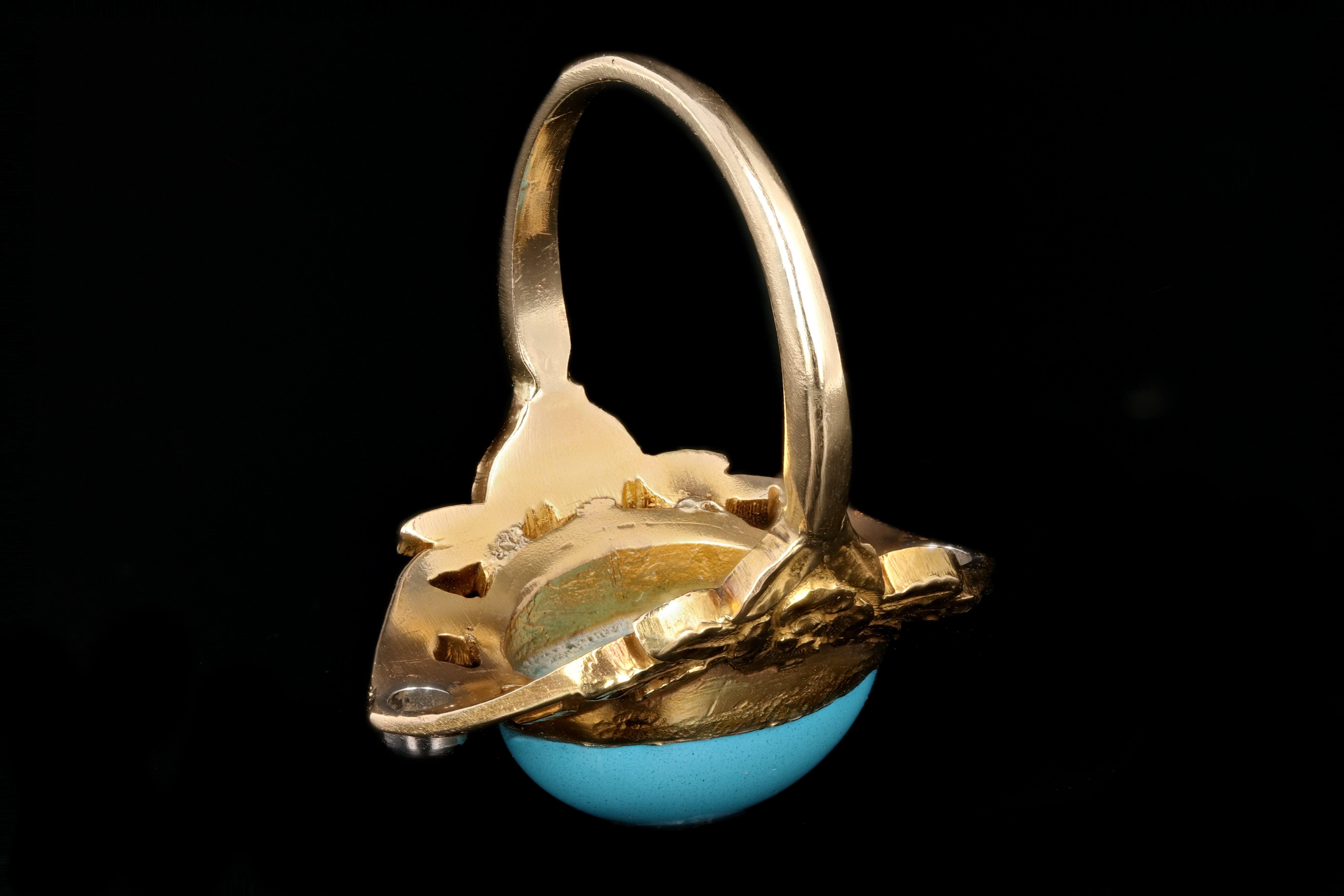 Vintage 14K Yellow Gold Turquoise and Single Cut Diamond Ring - Queen May