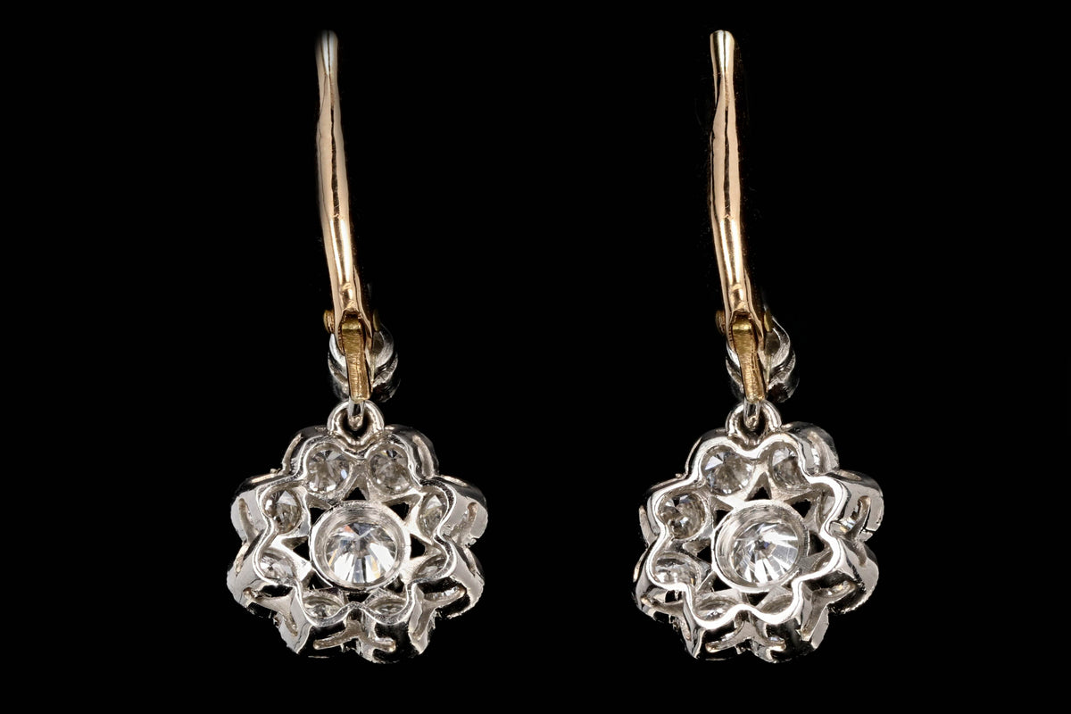 Edwardian Style Platinum and 18K Yellow Gold Diamond Cluster Earrings - Queen May