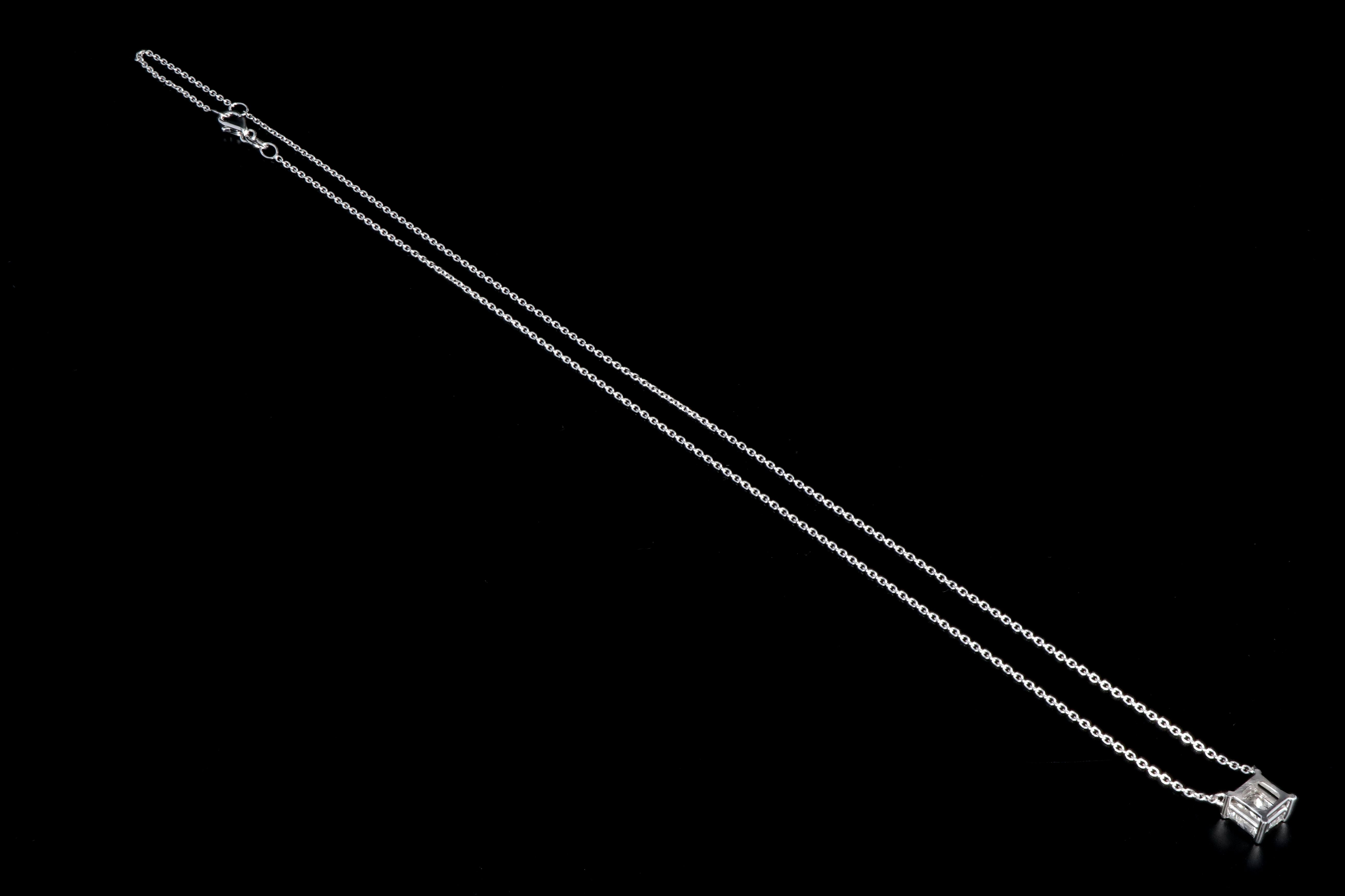 New 14K White Gold .98 Carat Princess Cut Diamond Pendant Necklace - Queen May
