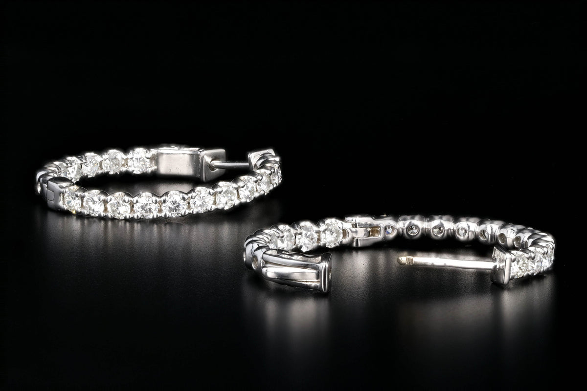 New 14K White Gold 3.59 Carat Diamond Inside Outside Hoops - Queen May
