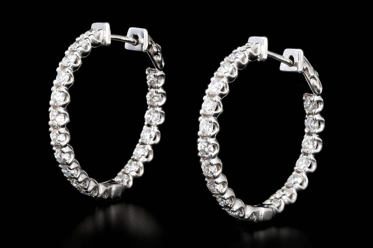 New 14K White Gold 3.59 Carat Diamond Inside Outside Hoops - Queen May