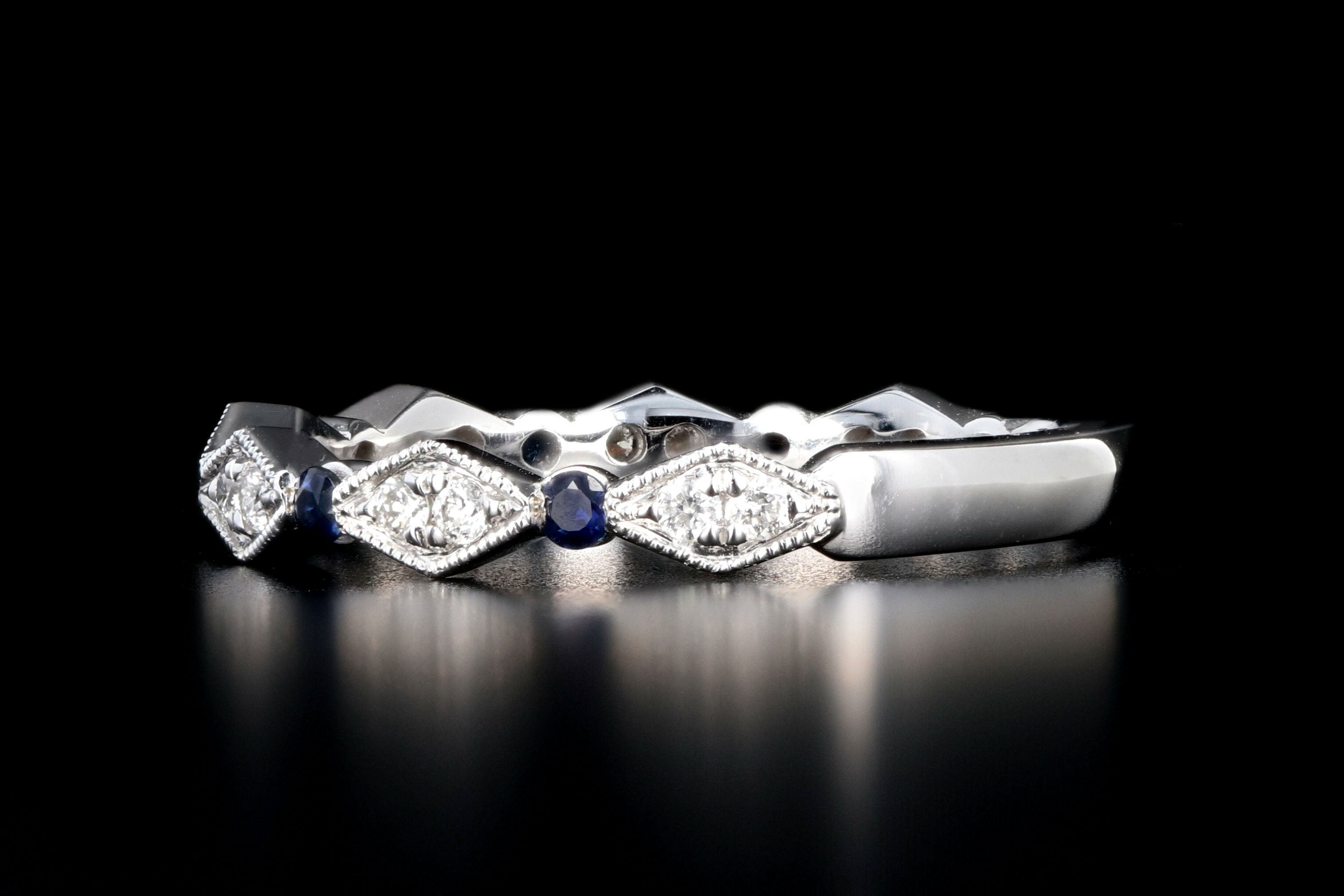 14K White Gold Diamond and Emerald, Ruby or Sapphire Half Eternity Band - Queen May