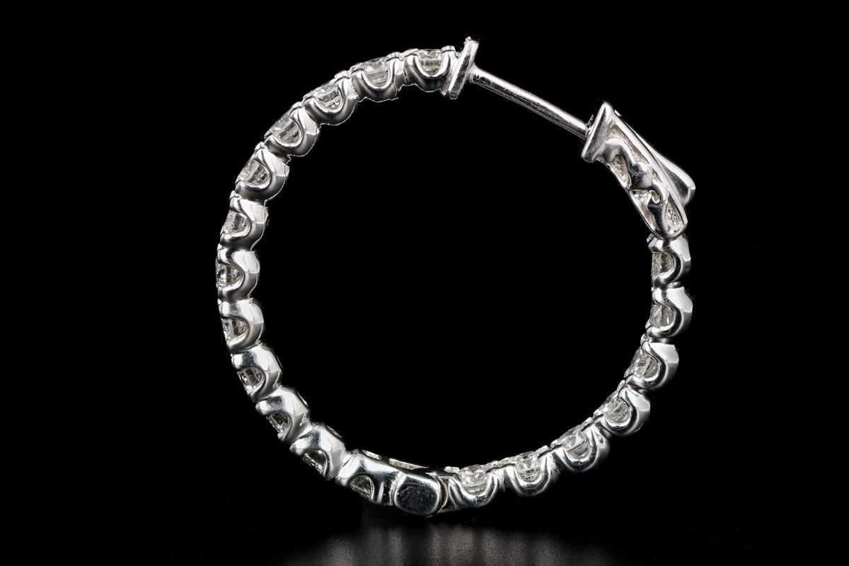 New 14K White Gold 3.59 Carat Diamond Inside Outside Hoops - Queen May