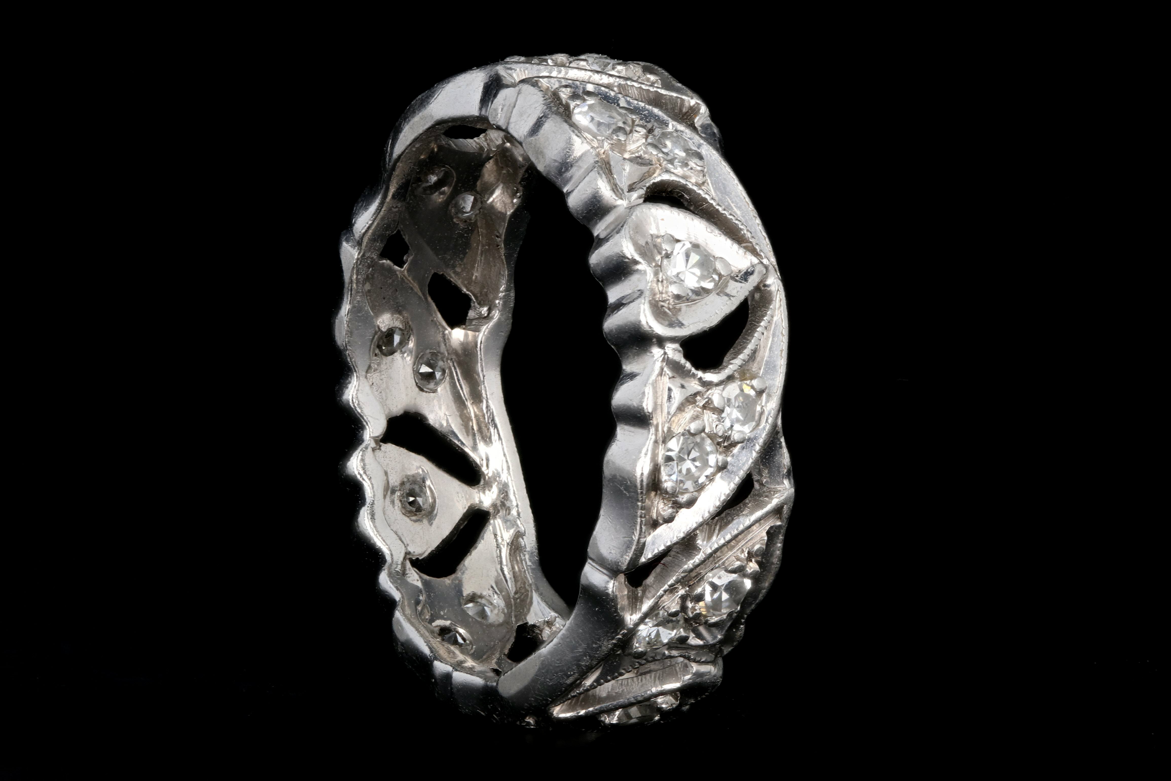 Art Deco Platinum Diamond Heart Motif Eternity Band Size 6 - Queen May