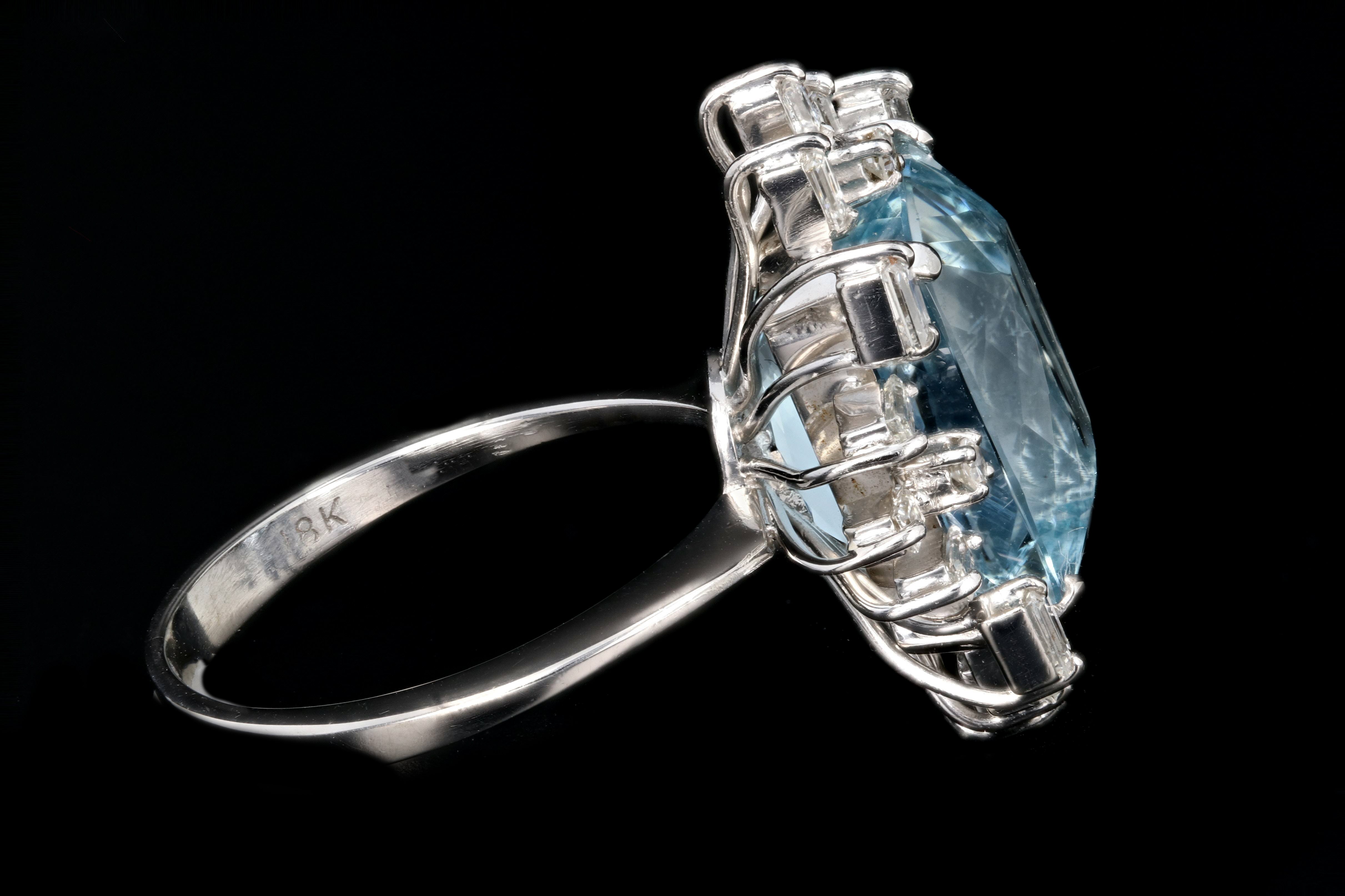 Retro 18K White Gold 6.5 Carat Aquamarine and Diamond Ring - Queen May