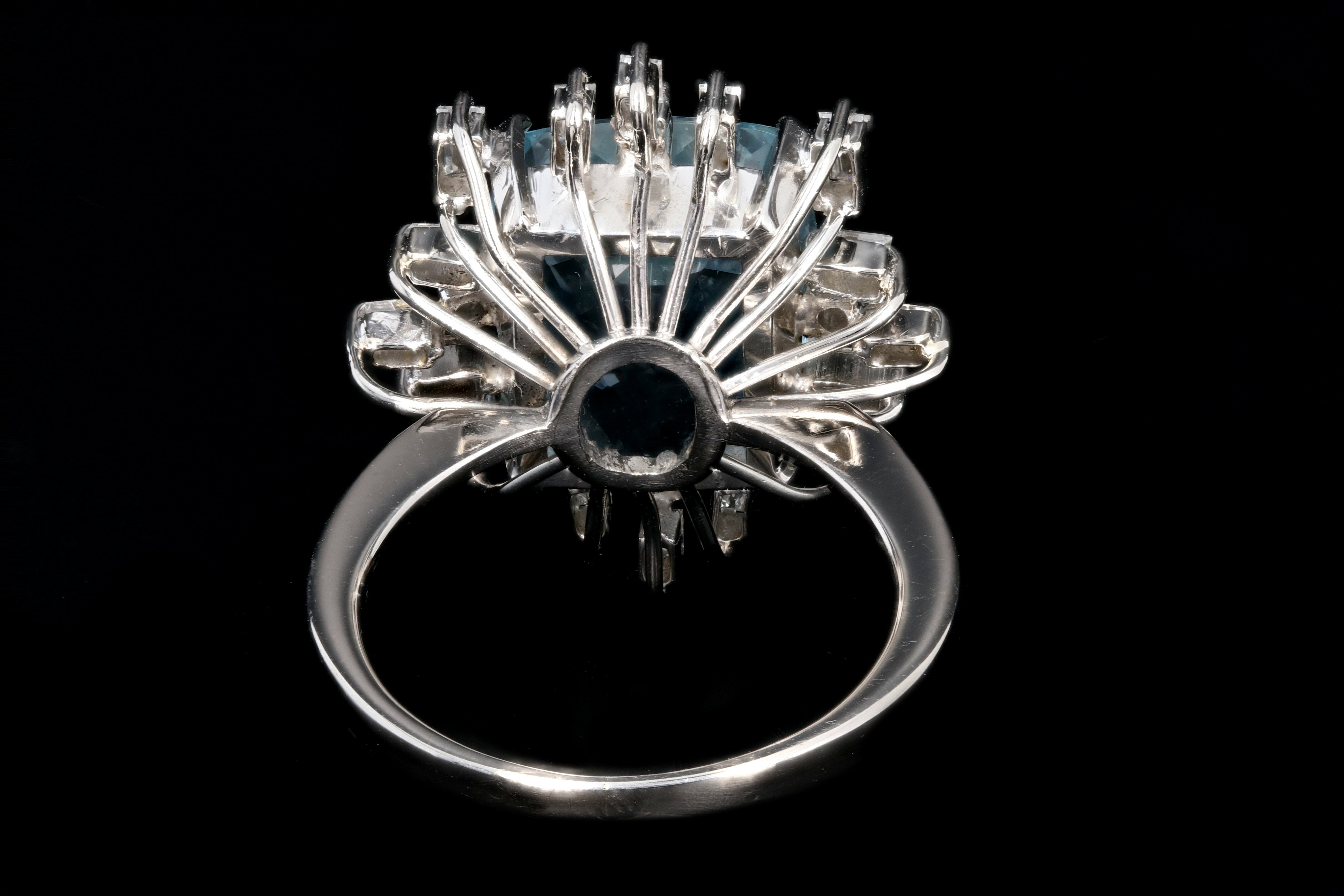 Retro 18K White Gold 6.5 Carat Aquamarine and Diamond Ring - Queen May