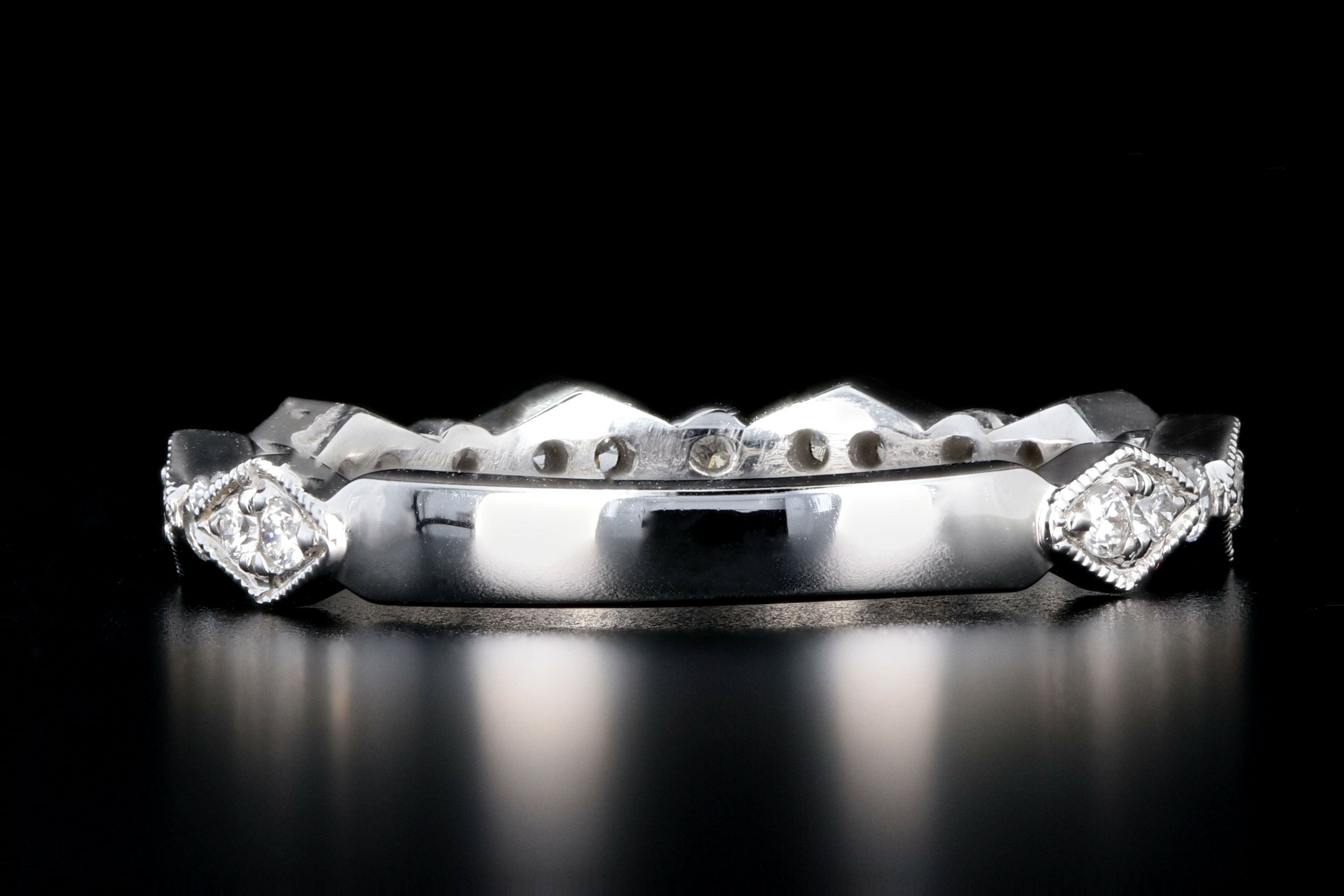 14K White Gold Diamond and Emerald, Ruby or Sapphire Half Eternity Band - Queen May