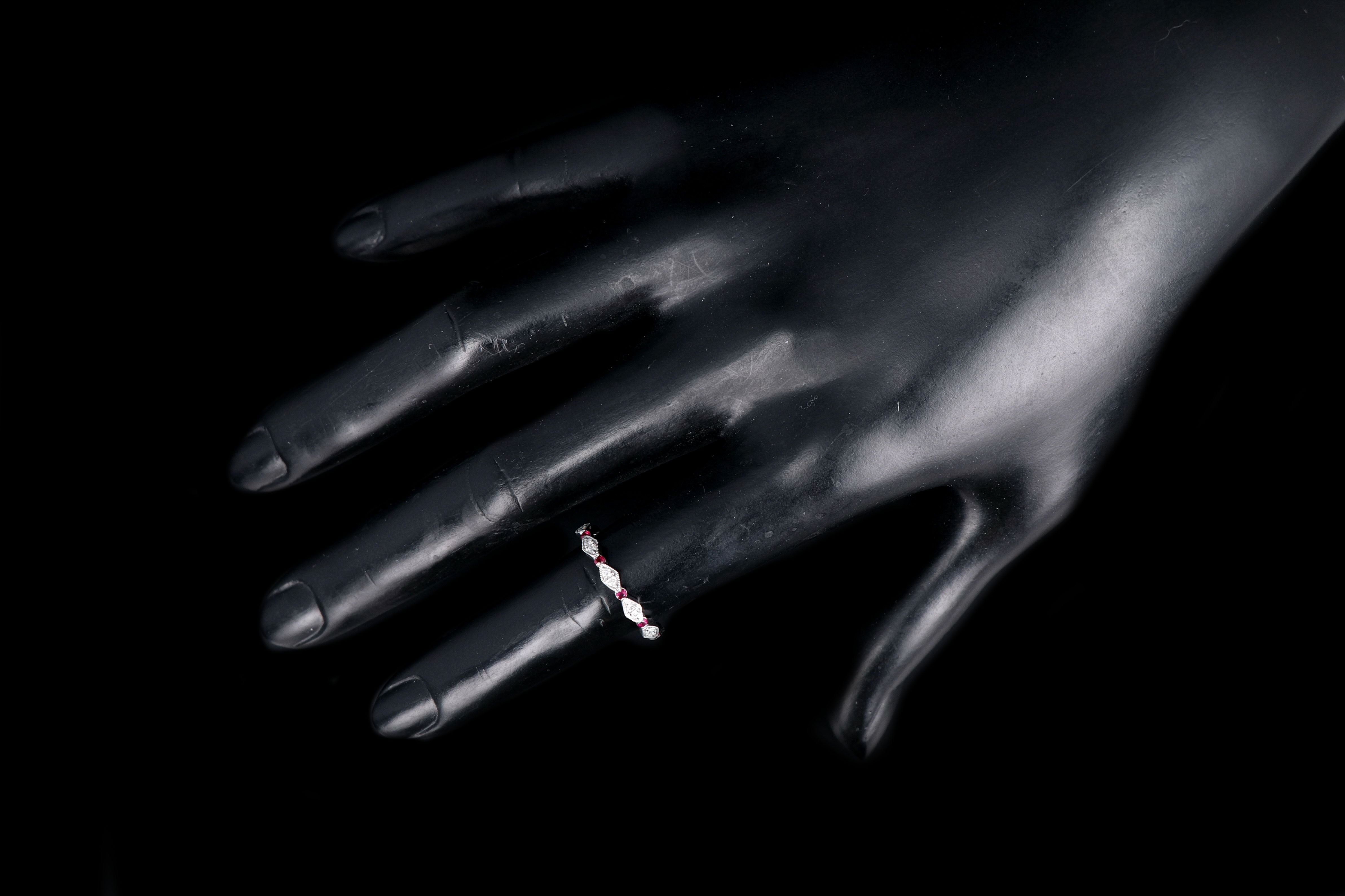 14K White Gold Diamond and Emerald, Ruby or Sapphire Half Eternity Band - Queen May