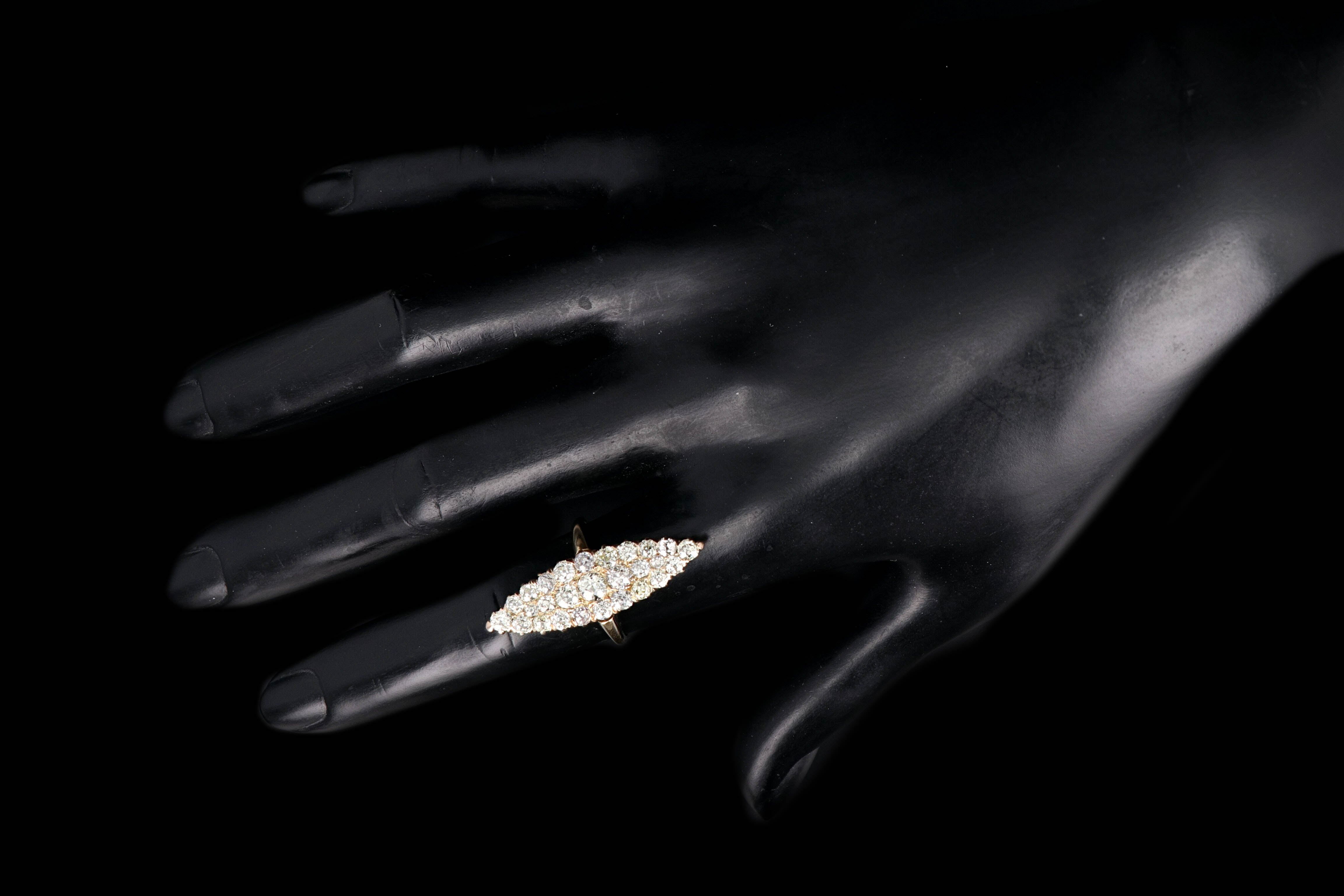 Victorian 18K Yellow Gold 4 Carat Total Weight Old Cut Diamond Navette Ring - Queen May