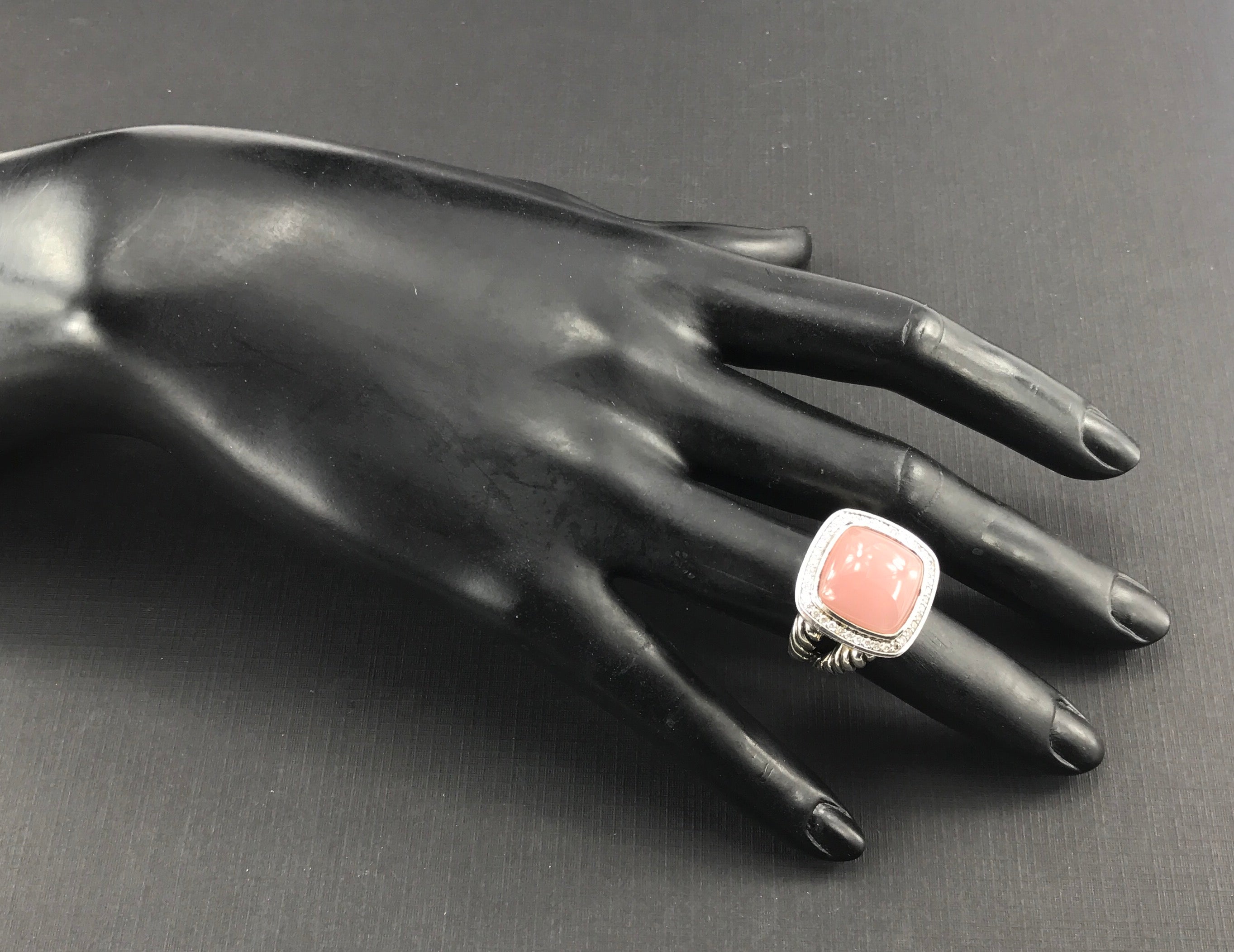 David Yurman Sterling Silver 14mm Rose Quartz & Diamond Albion Ring - Queen May