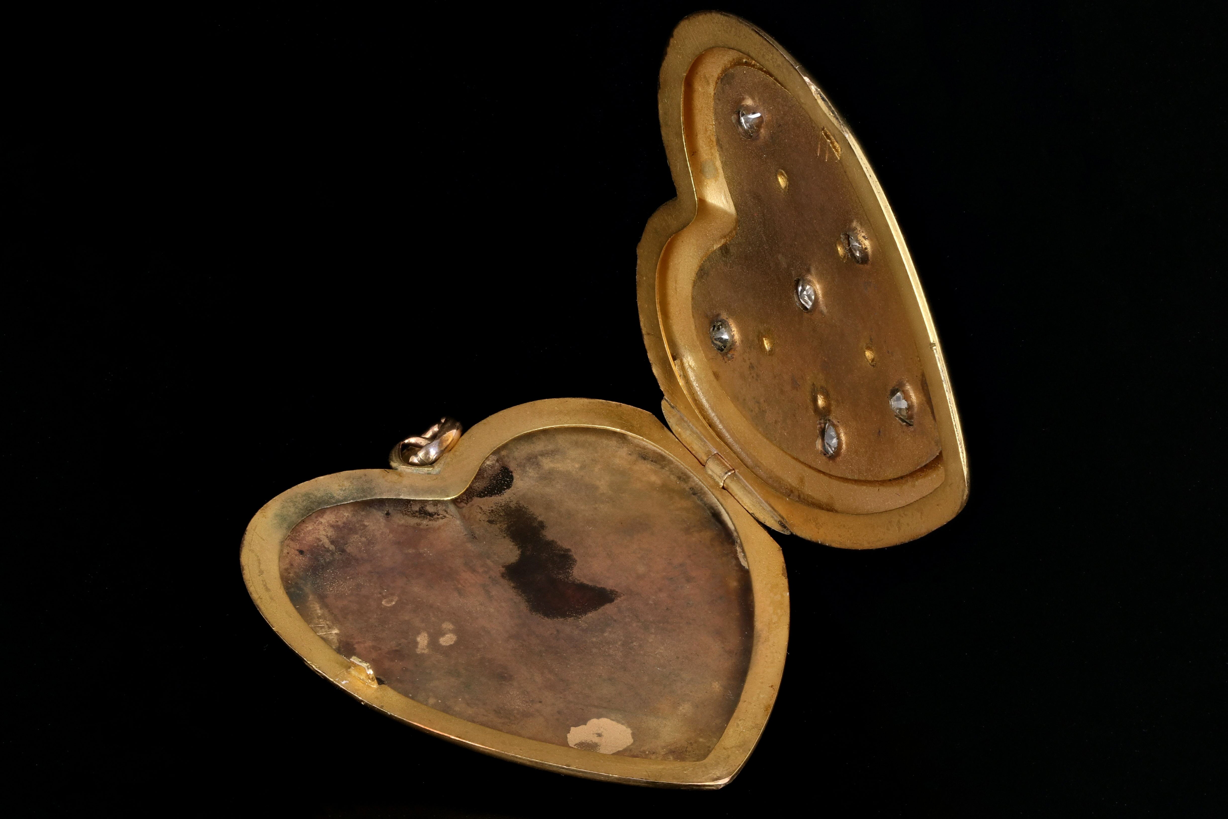 Victorian 10K Yellow Gold Sunburst Diamond Heart Locket - Queen May