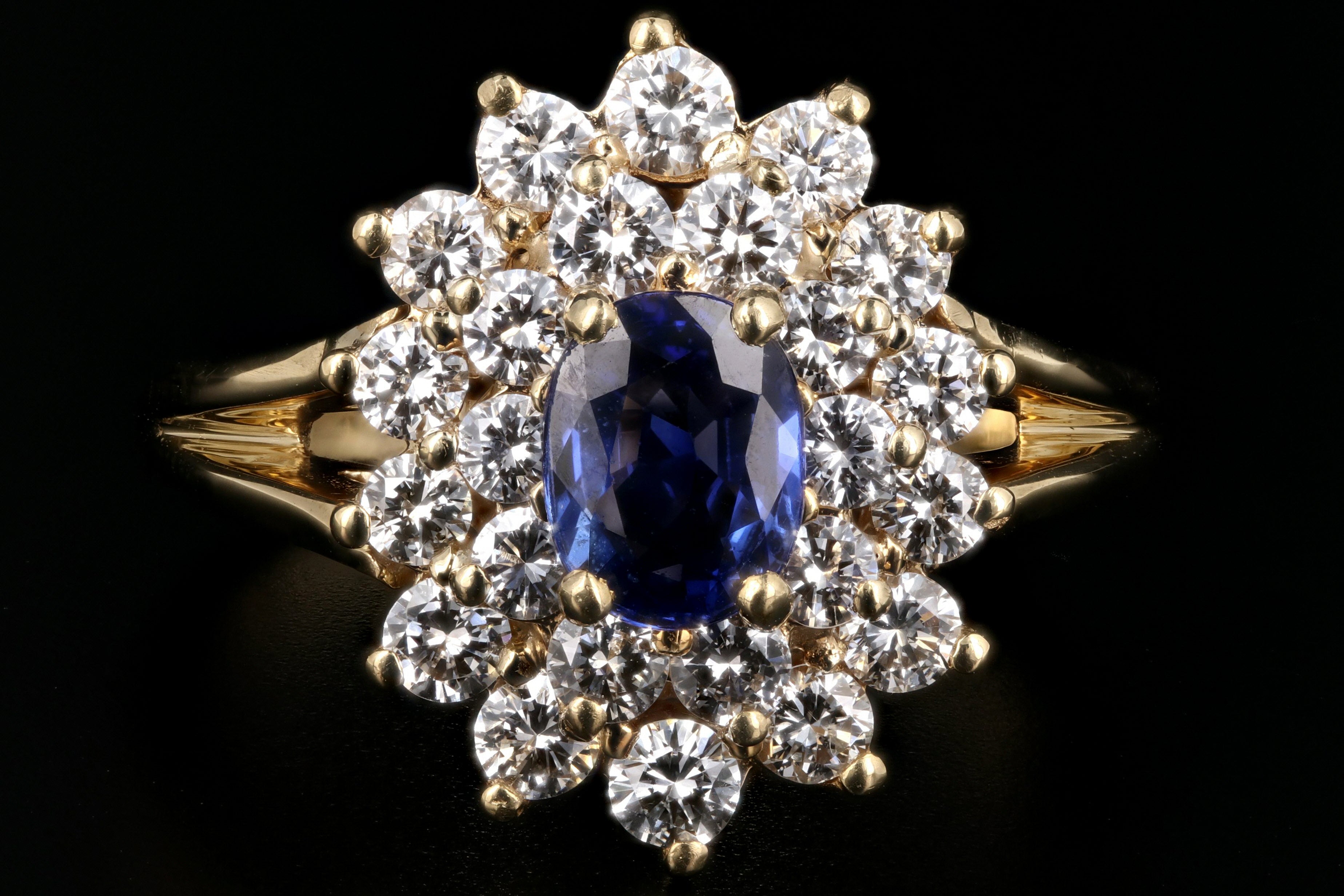 Contemporary 18K Yellow Gold .80CT Oval Cut Sapphire and Diamond Ring - Queen May