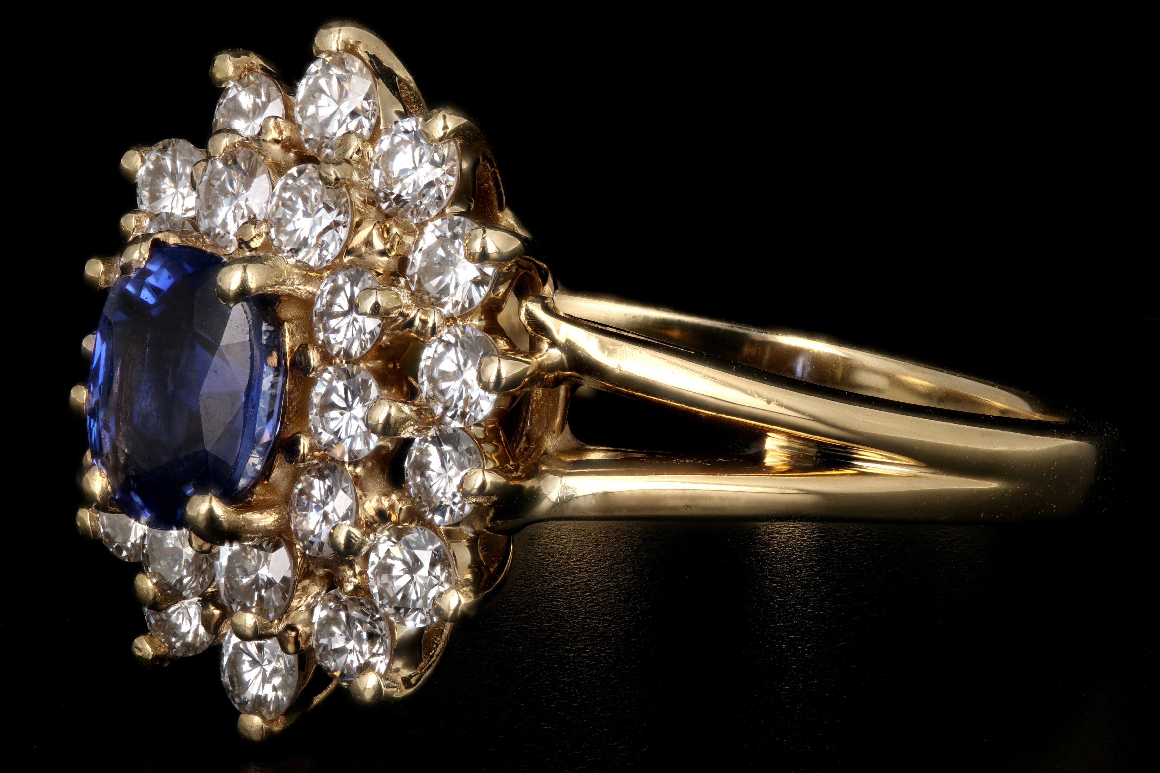 Contemporary 18K Yellow Gold .80CT Oval Cut Sapphire and Diamond Ring - Queen May