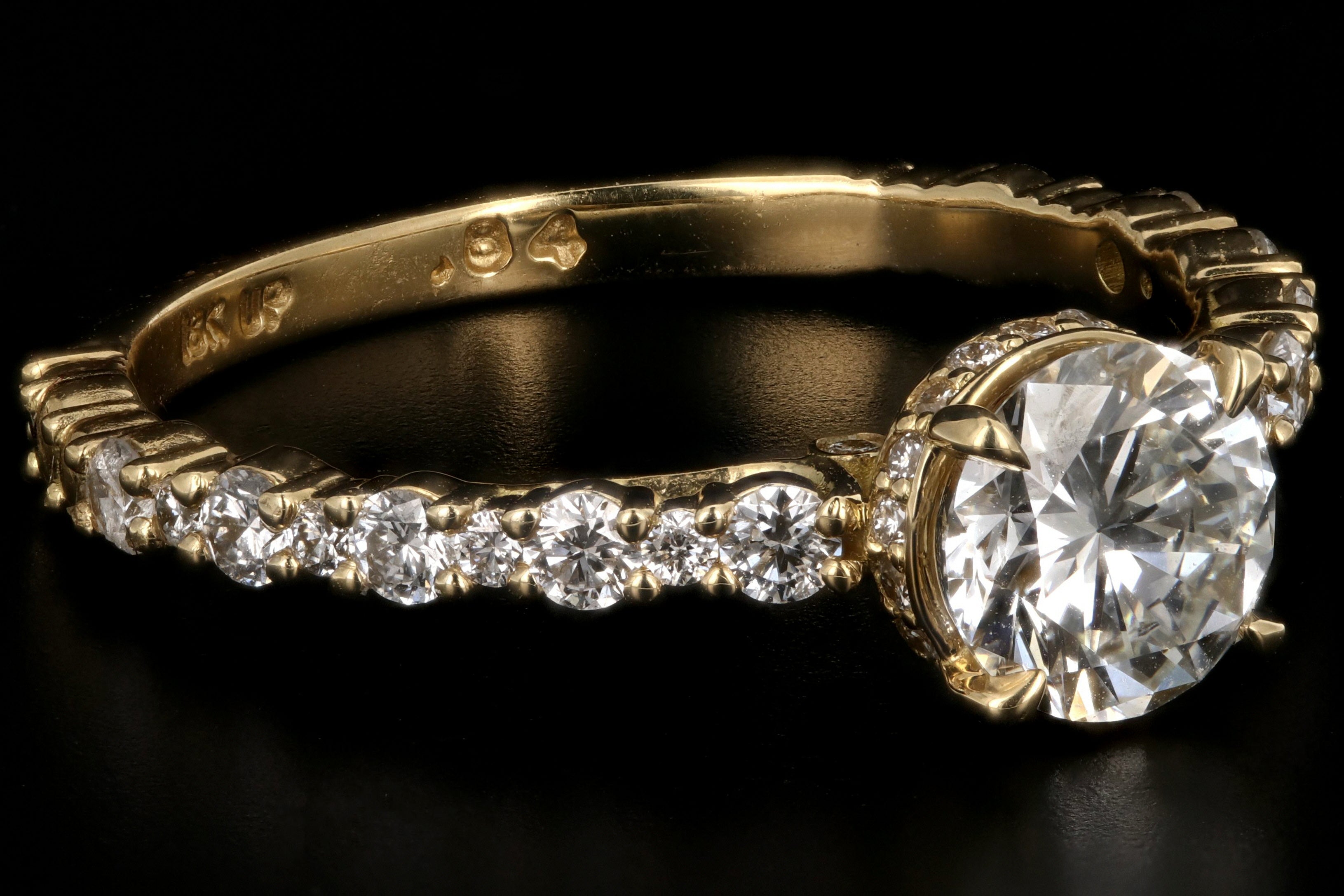 Modern 18k Yellow Gold .84CT Round Cut Diamond Engagement Ring - Queen May