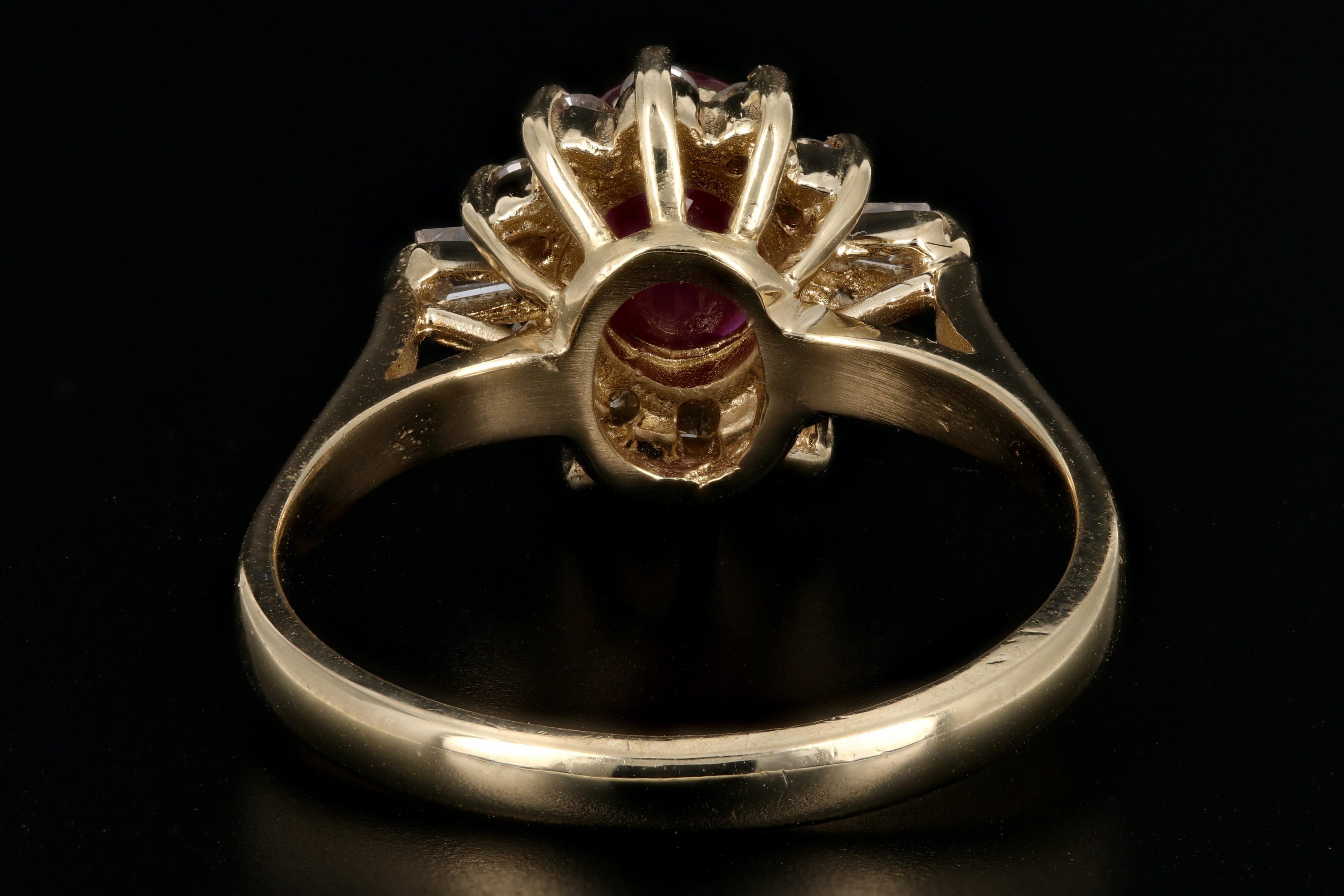 Vintage 14K Yellow Gold 1.30CT Oval Cut Natural Ruby and Diamond Ring - Queen May