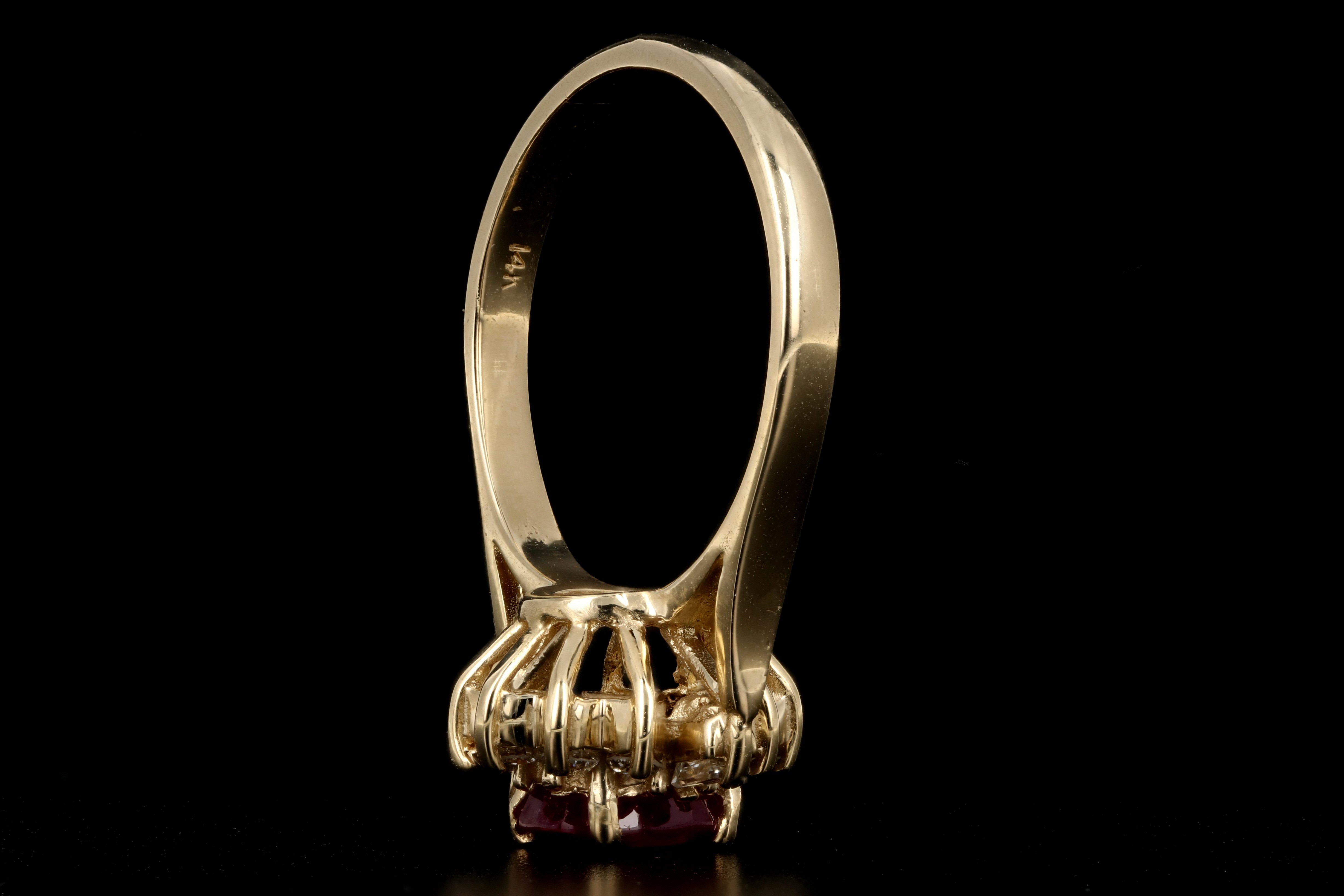 Vintage 14K Yellow Gold 1.30CT Oval Cut Natural Ruby and Diamond Ring - Queen May