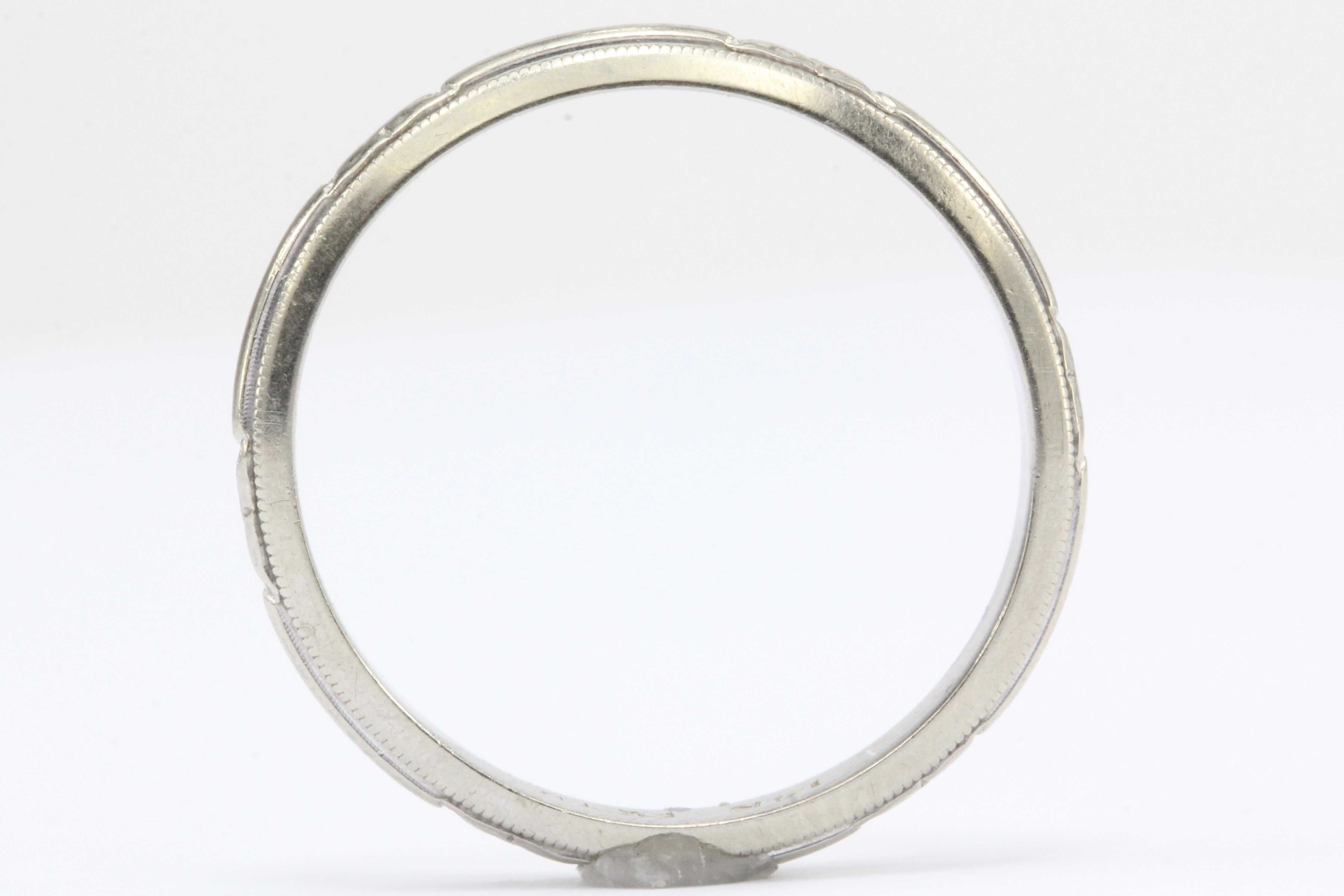 14K White Gold Art Deco Etched Wedding Band - Queen May