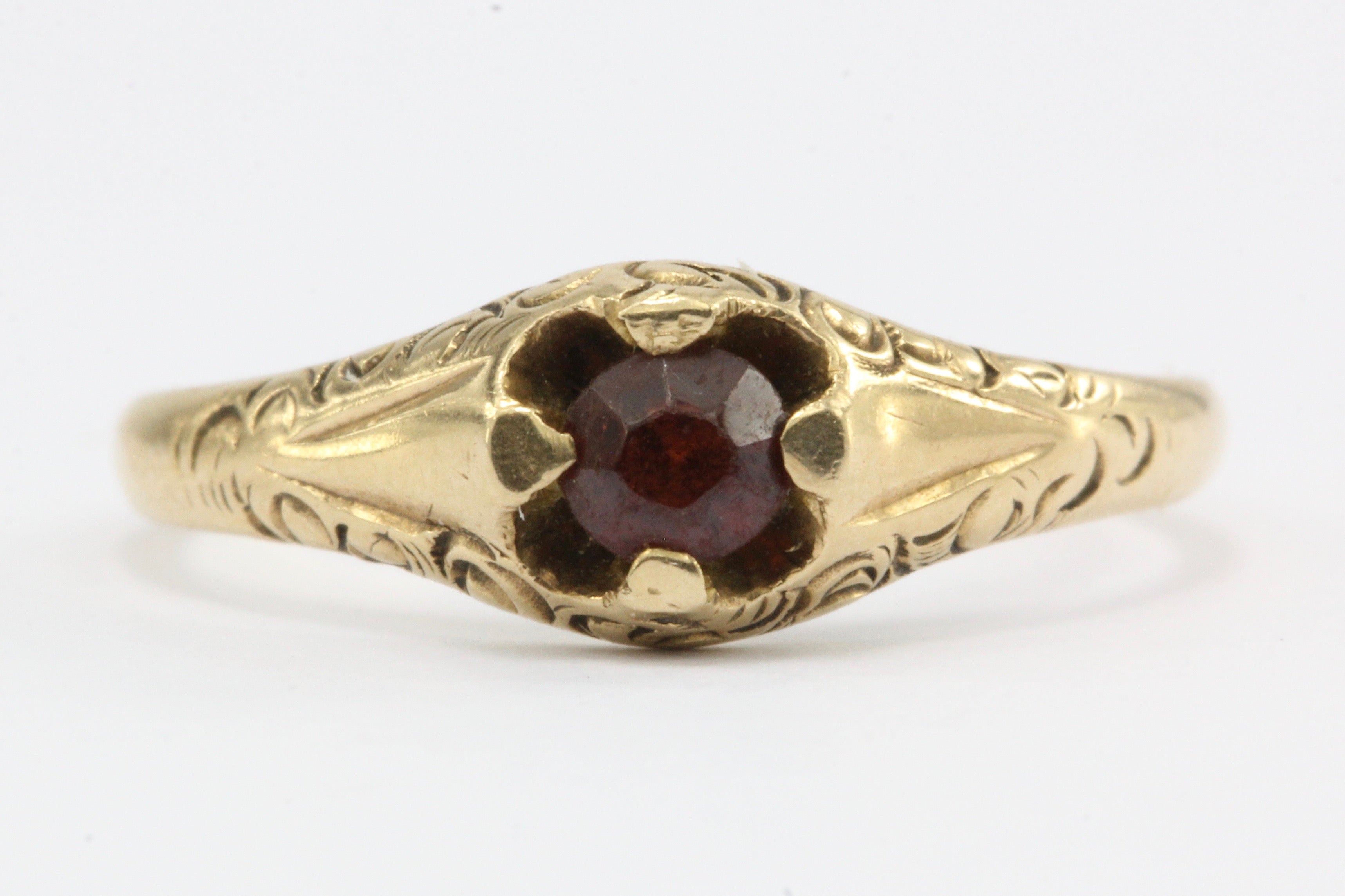 Victorian 14K Gold Garnet Belcher Mount Baby Ring C.1890's - Queen May