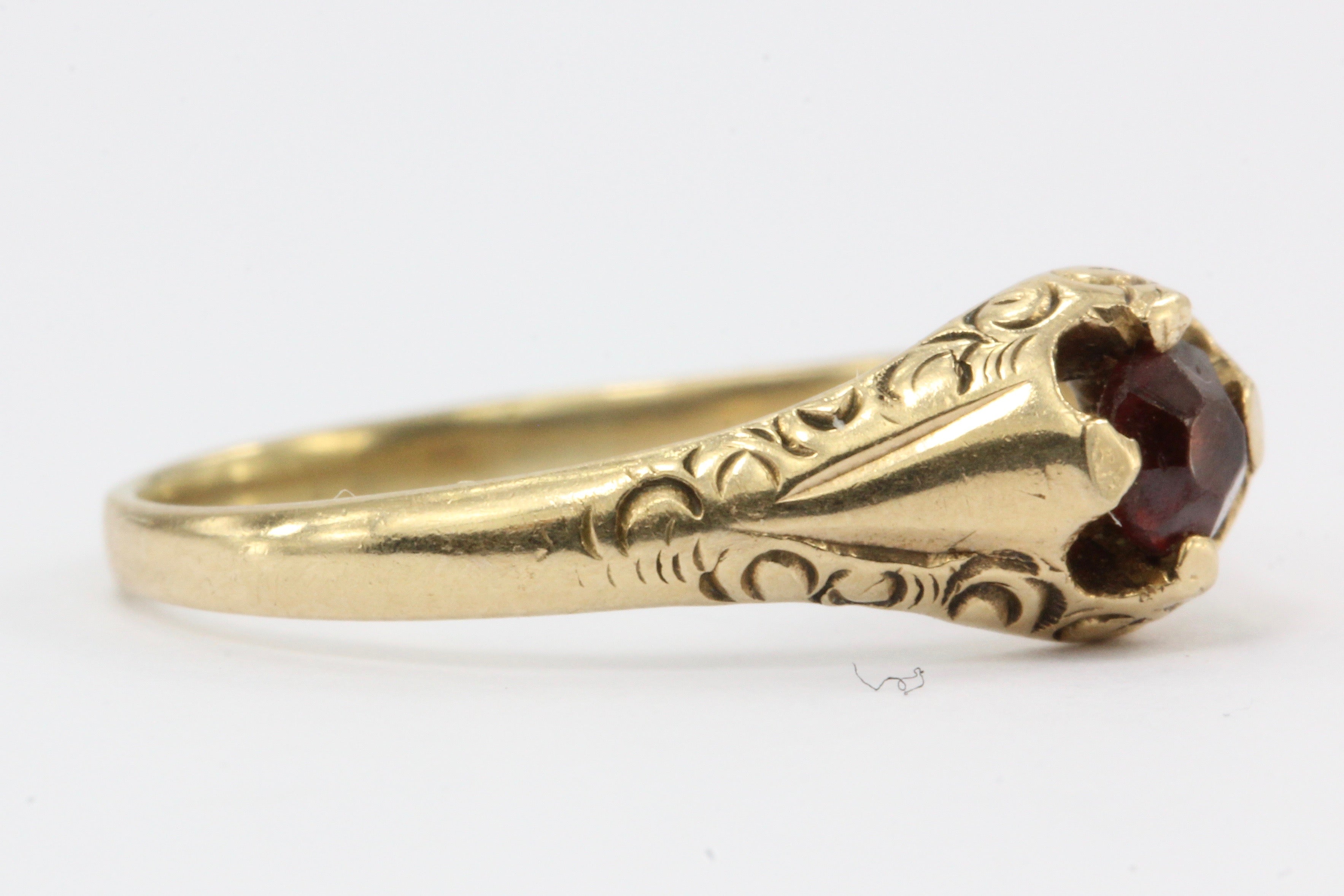 Victorian 14K Gold Garnet Belcher Mount Baby Ring C.1890's - Queen May