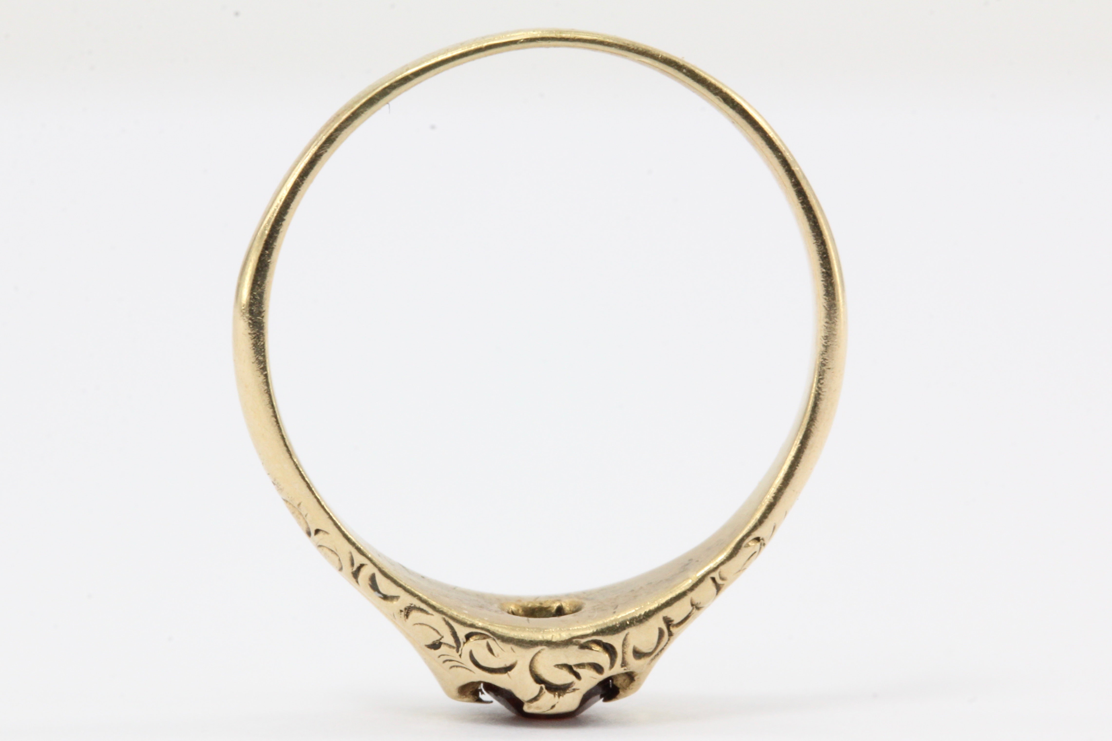 Victorian 14K Gold Garnet Belcher Mount Baby Ring C.1890's - Queen May