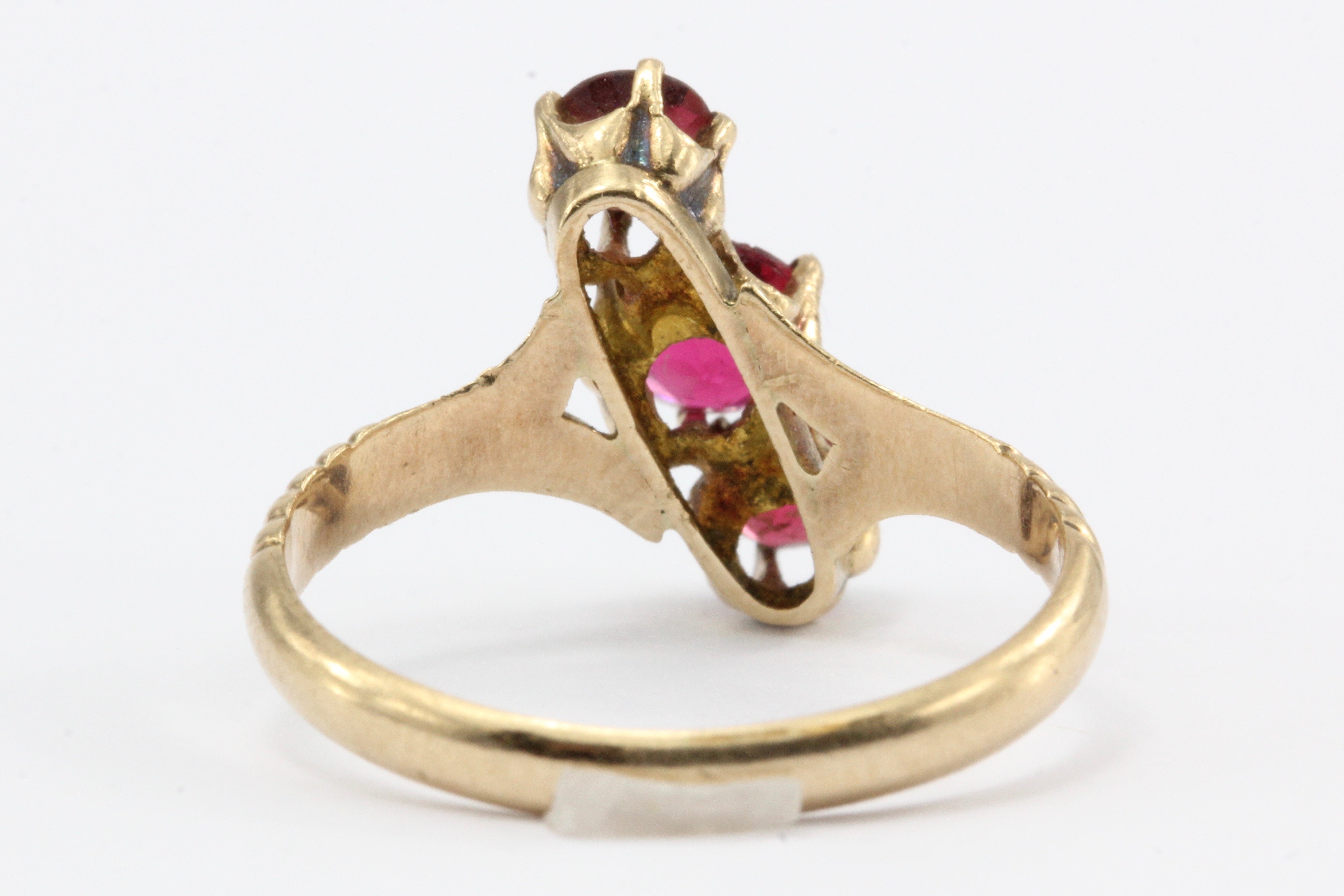 Victorian 14K Rose Gold Ruby Paste 3 Stone Ring c.1880 - Queen May