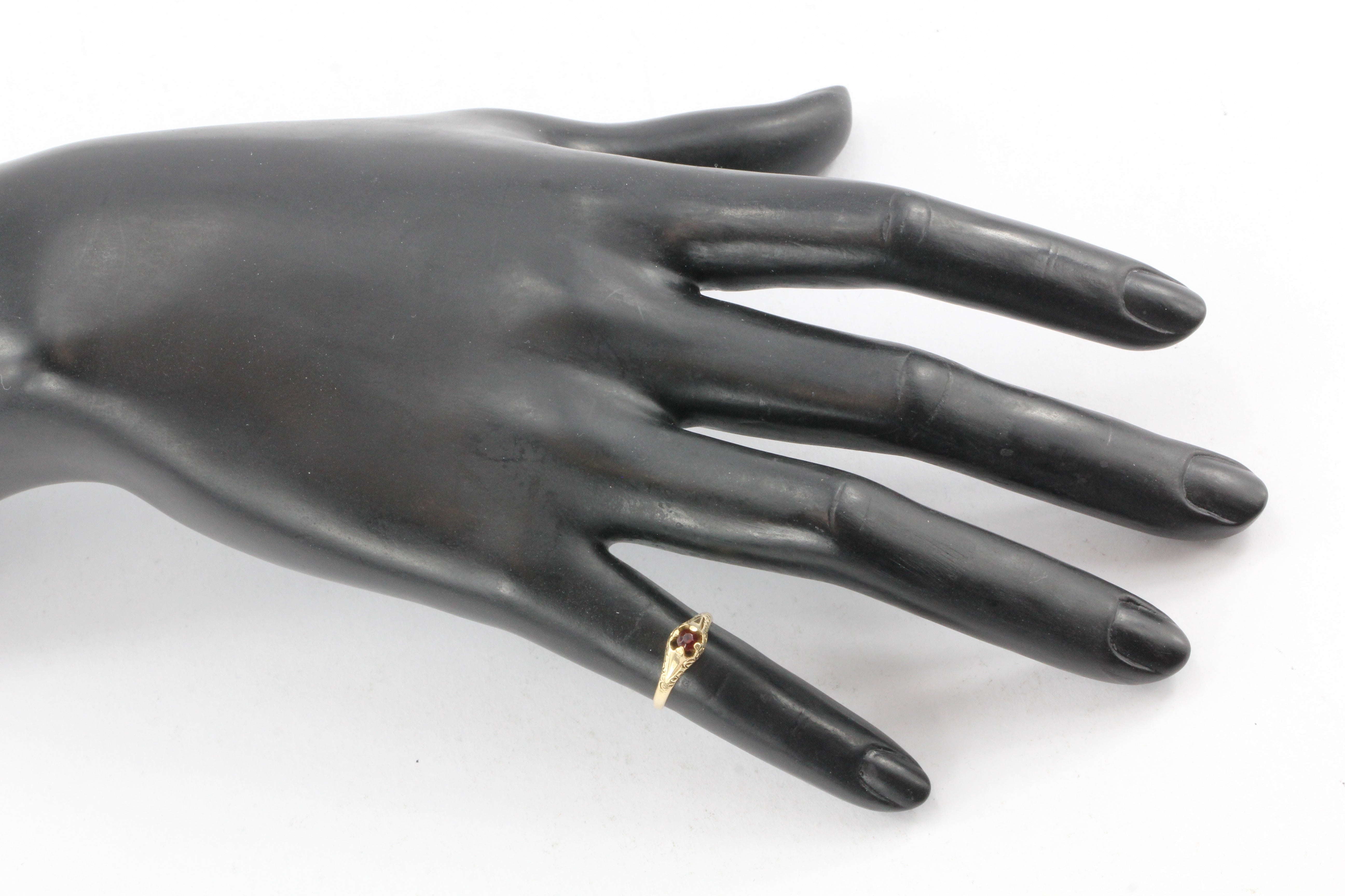 Victorian 14K Gold Garnet Belcher Mount Baby Ring C.1890's - Queen May