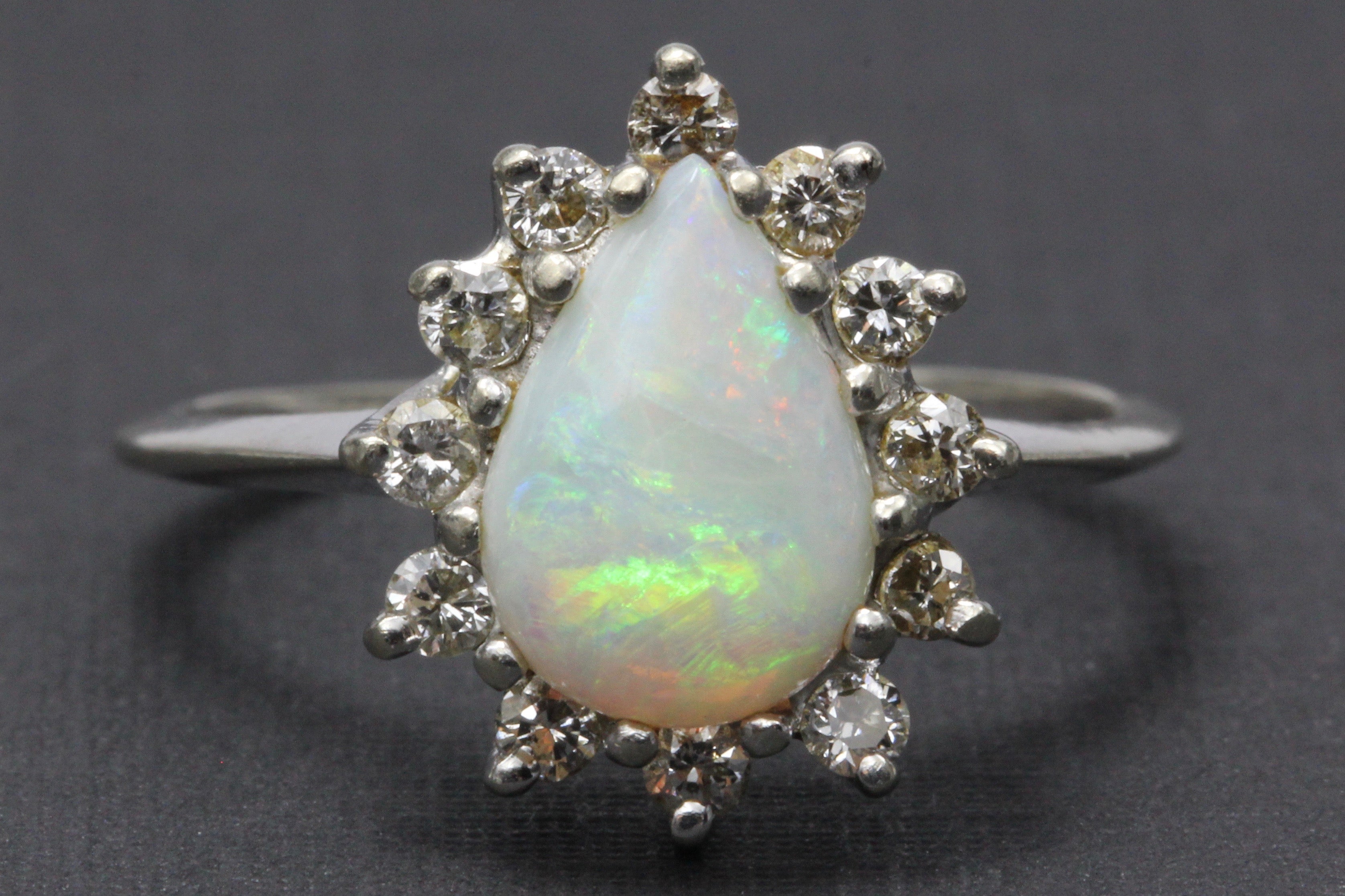 Retro 14K White Gold Opal Diamond Ring by Famor c.1960's - Queen May